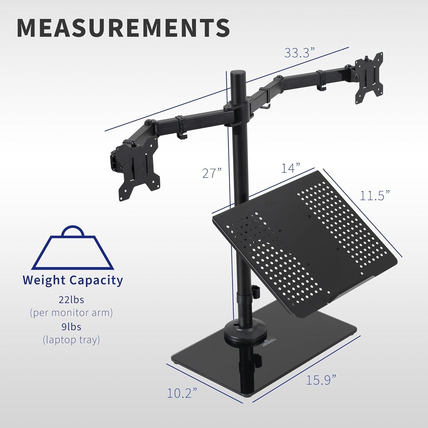 Soporte de Escritorio VIVO para Doble Monitor y Laptop 43.18 cm