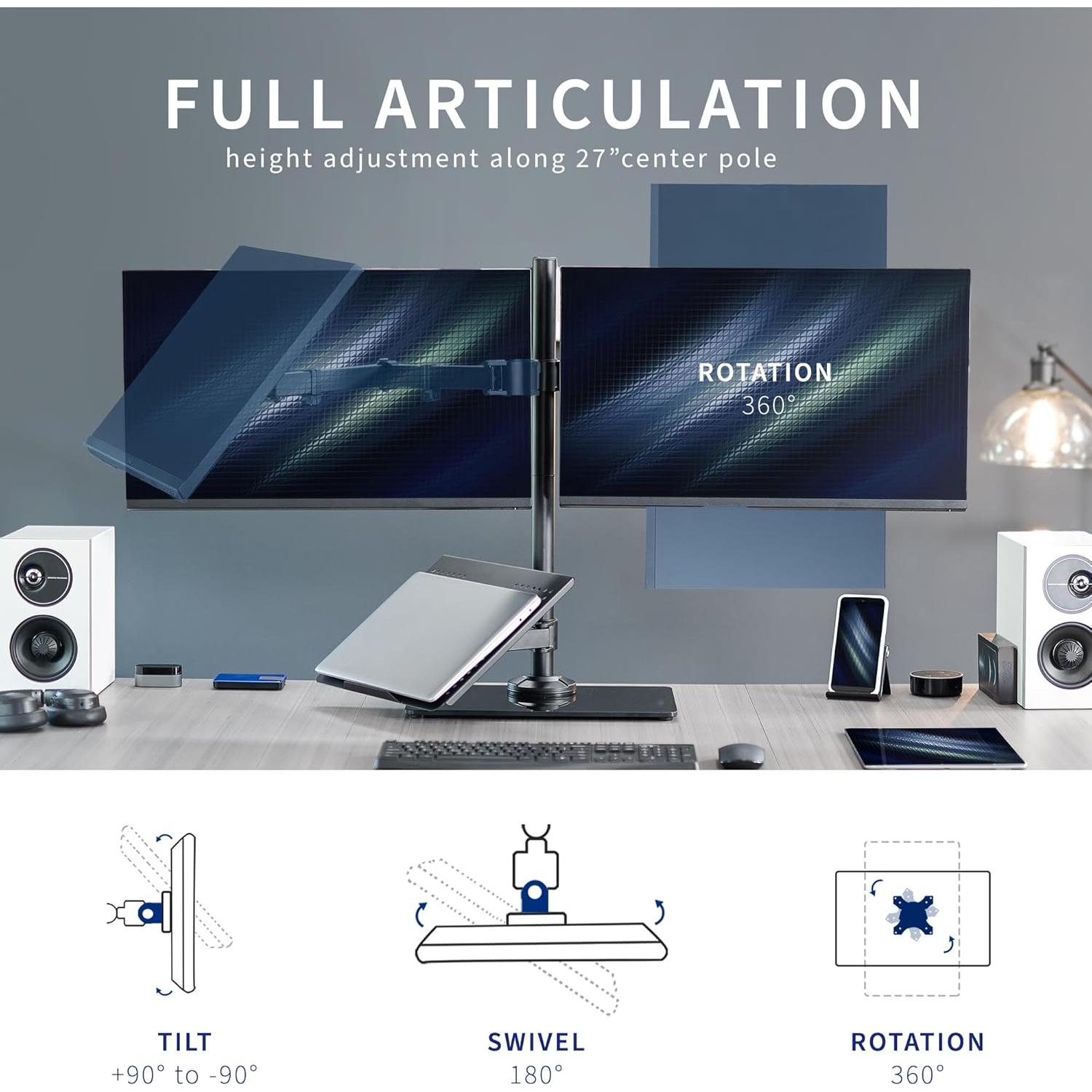 Soporte de Escritorio VIVO para Doble Monitor y Laptop 43.18 cm