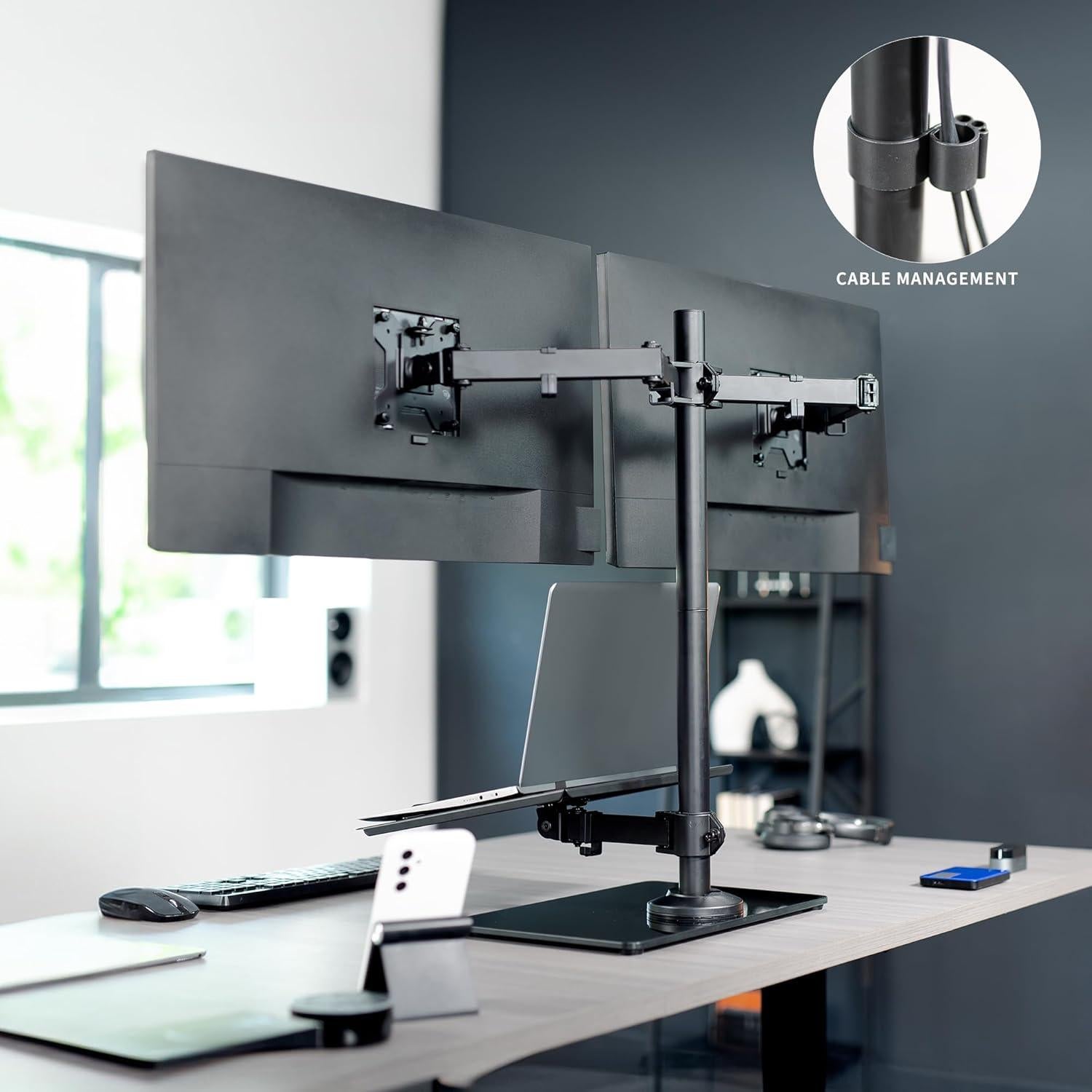 Soporte de Escritorio VIVO para Doble Monitor y Laptop 43.18 cm