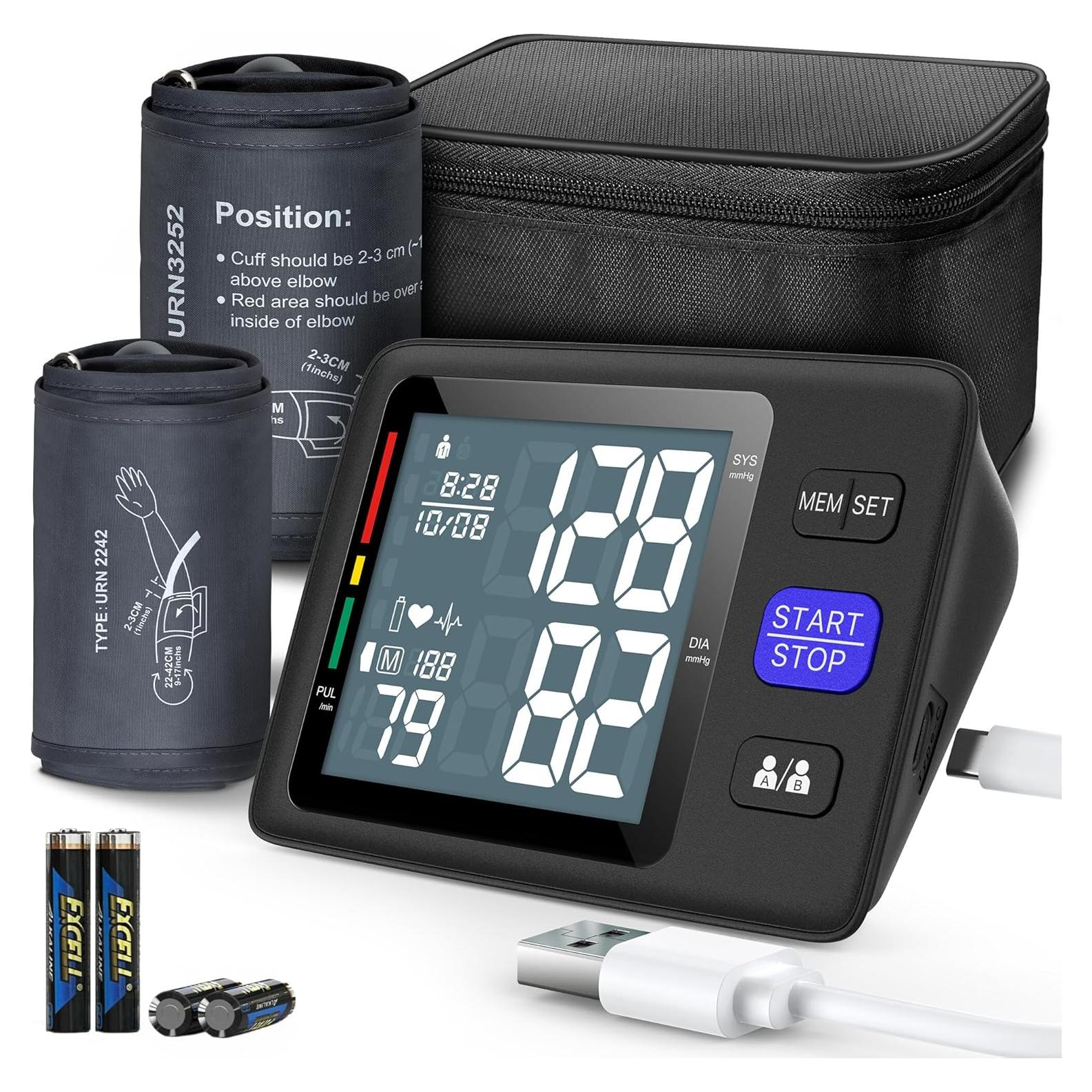 Blood Pressure Machine Upper Arm, 2 Size Cuffs M/L and XL, Medium/Large 9"-17" and Extra Large XL 13"-21", Accurate Automatic Digital BP Monitor, Large Backlit LCD, 2-User 1000 Memories, U85H