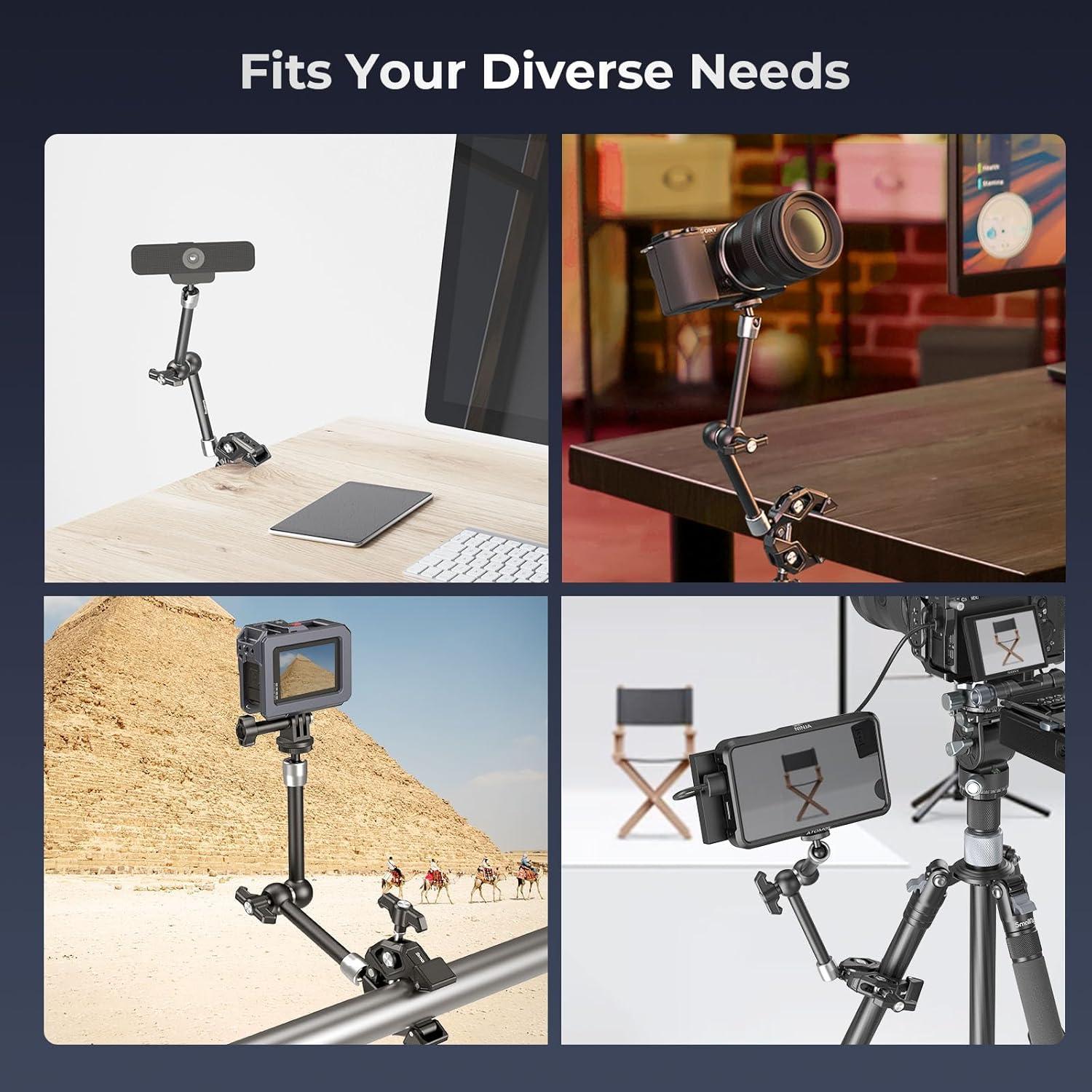 SMALLRIG Magic Arm Clamp Kit, Camera Mount Articulating Friction Arm w Super Clamp, w 1/4"-20 Screw and Thread Hole, for Camera, Light, Monitor, Webcam or Action Camera 1.5kg, for Table, Tube