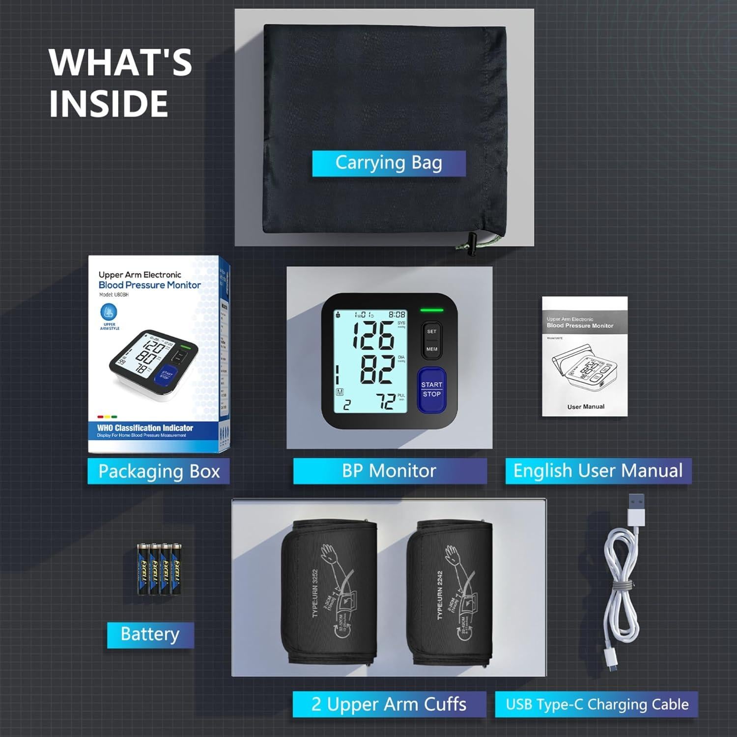 Máquina de Presión Arterial Digital AQESO U80BH con 2 Manguitos