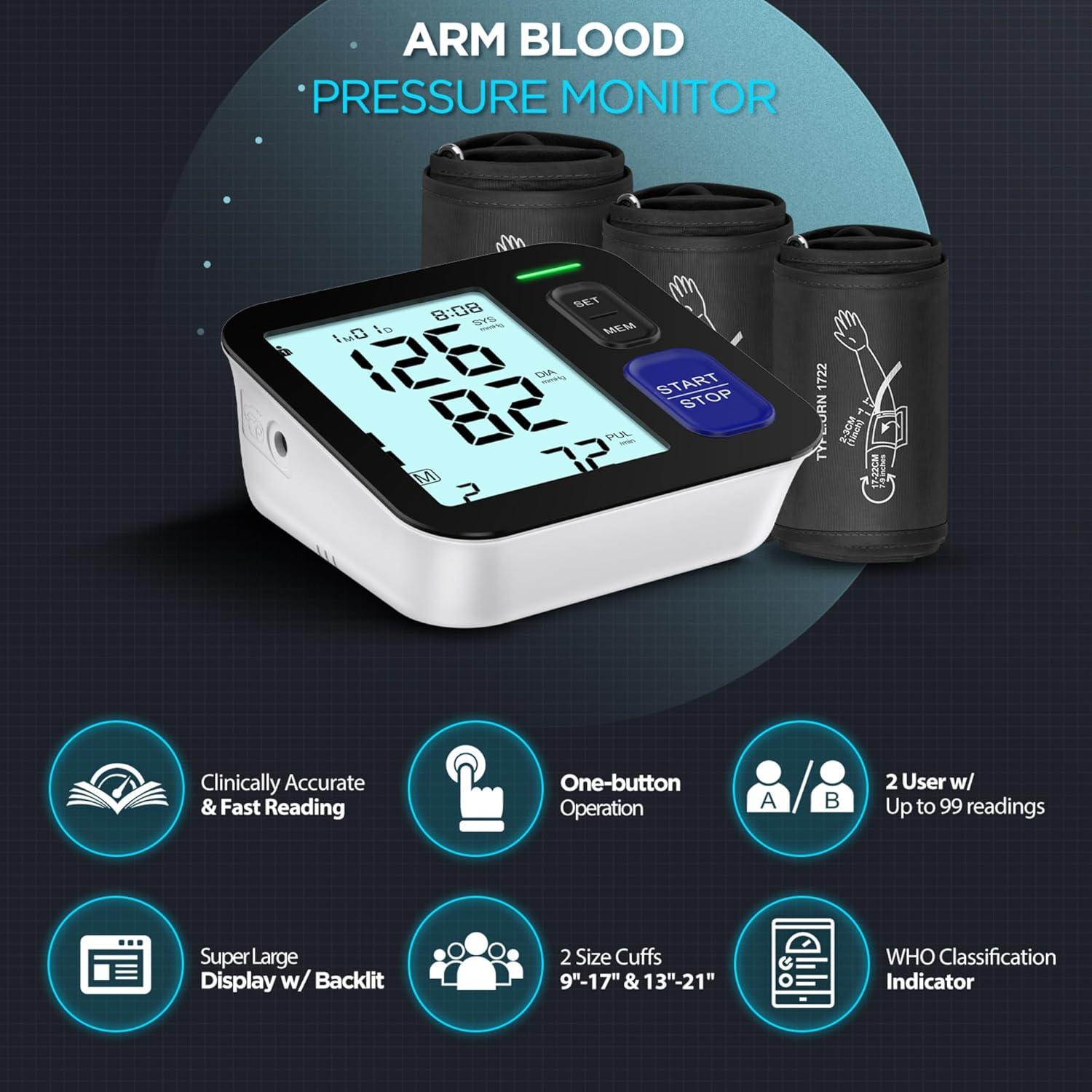 Máquina de Presión Arterial Digital AQESO U87E con 3 Manguitos