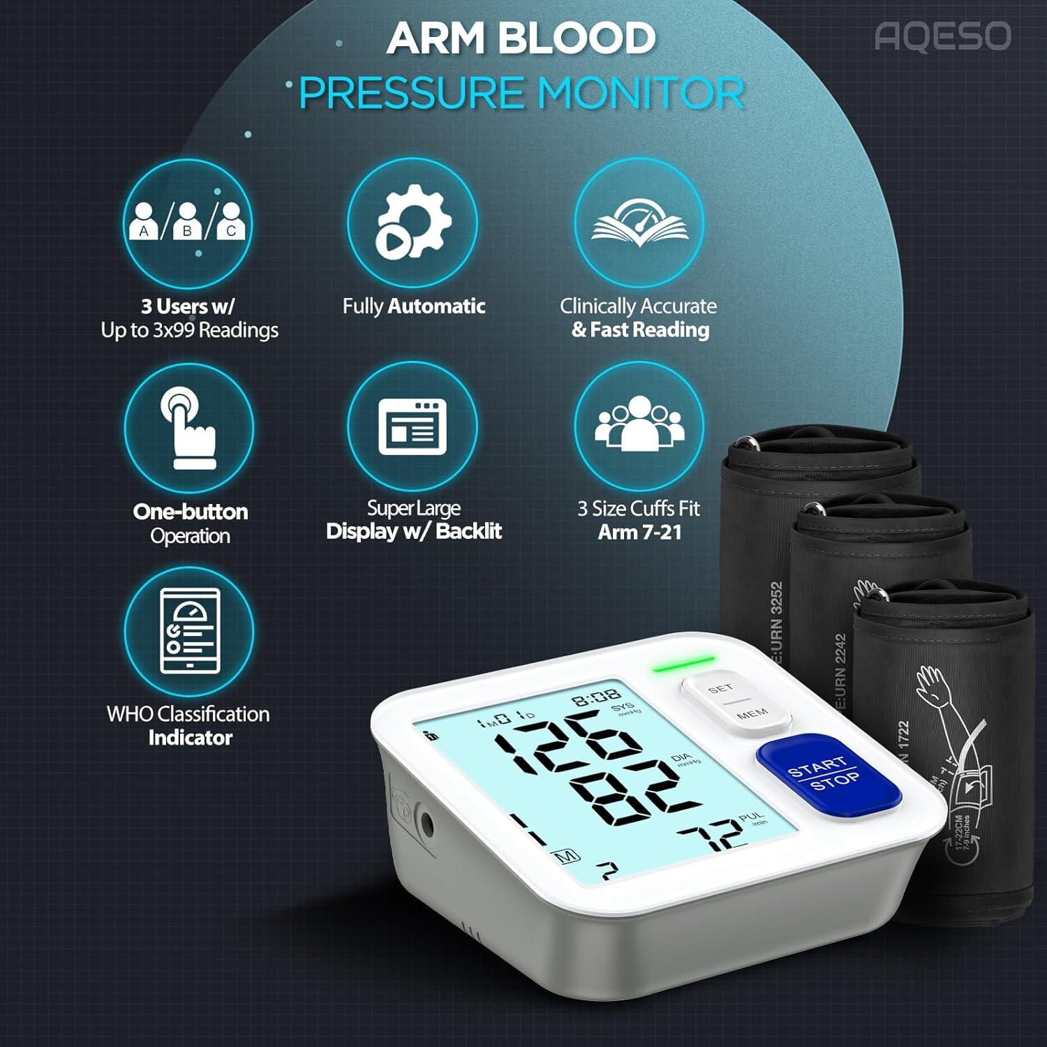 Monitor de Presión Arterial AQESO U80BH con 3 Manguitos