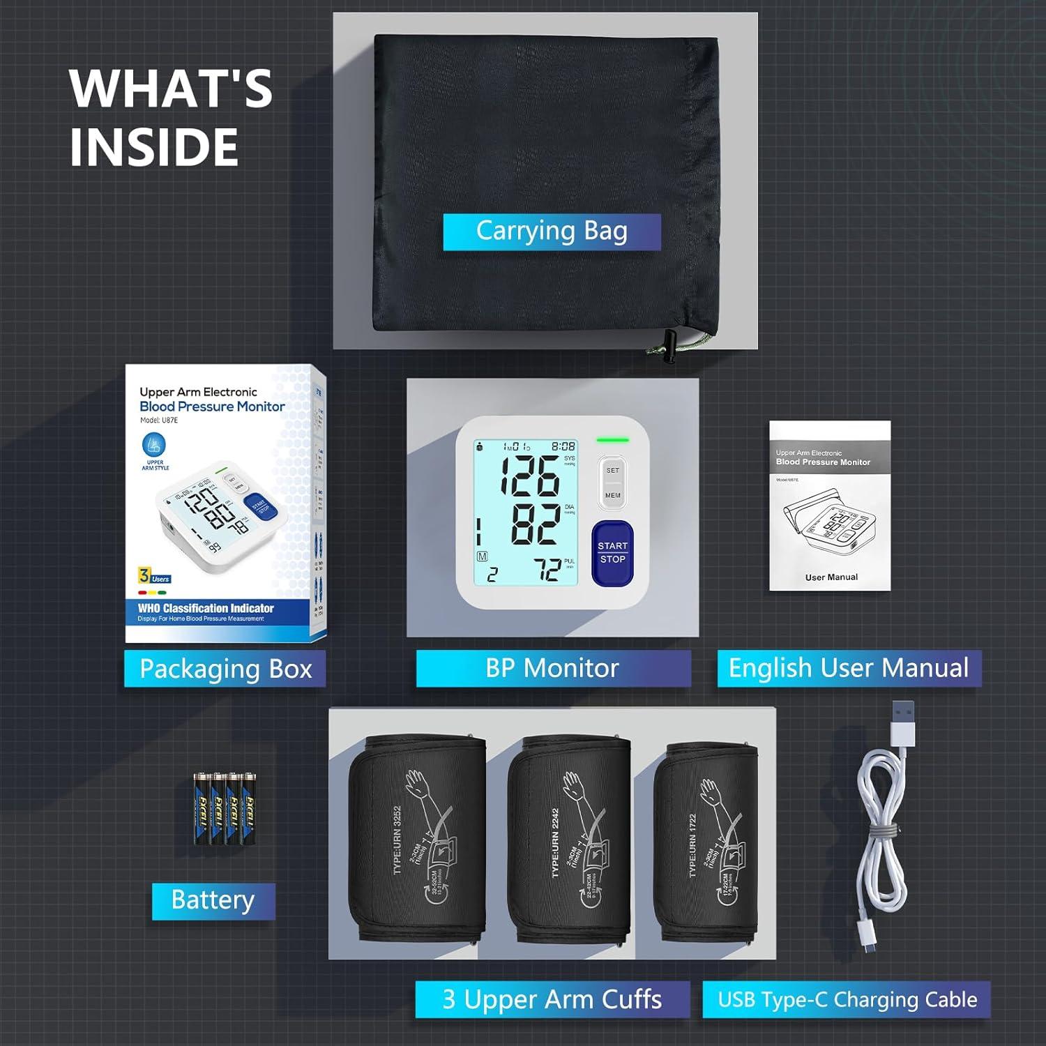 Monitor de Presión Arterial AQESO U80BH con 3 Manguitos