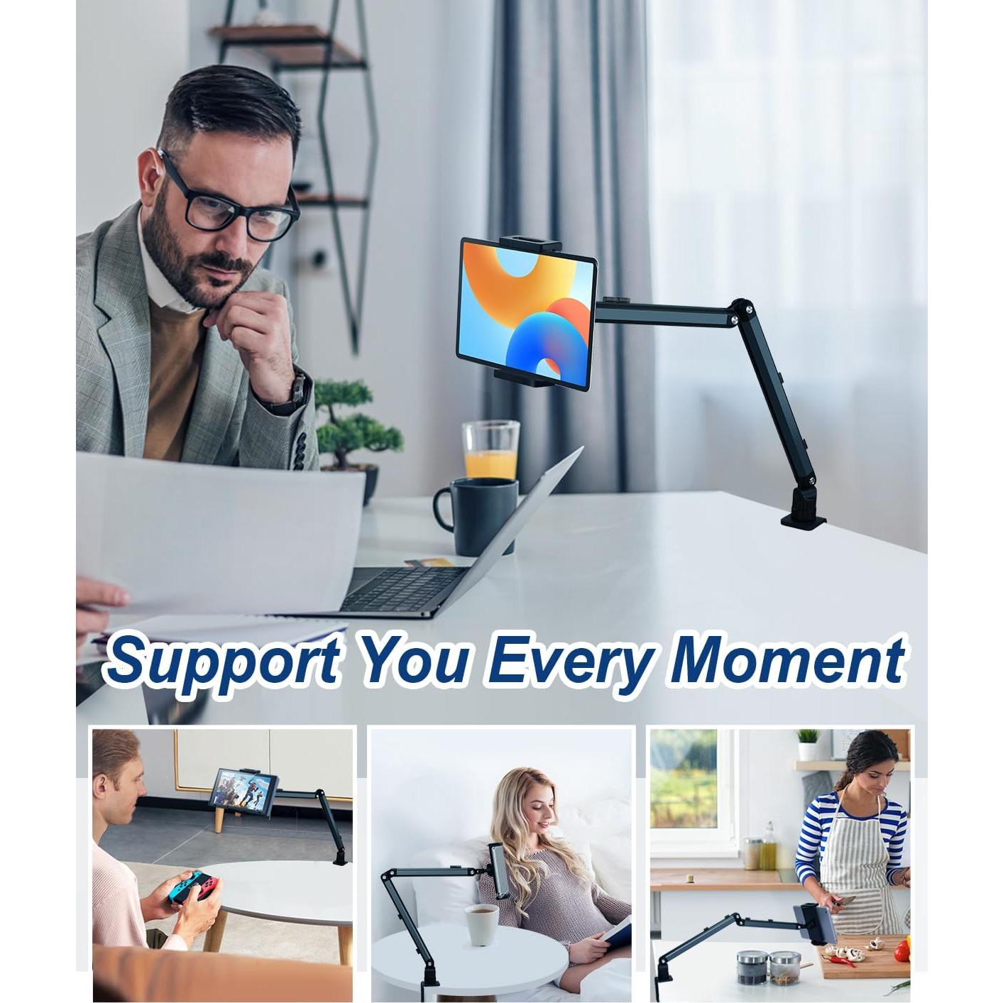 Soporte de escritorio para tabletas YCNEW gris, brazo ajustable 50.8 cm