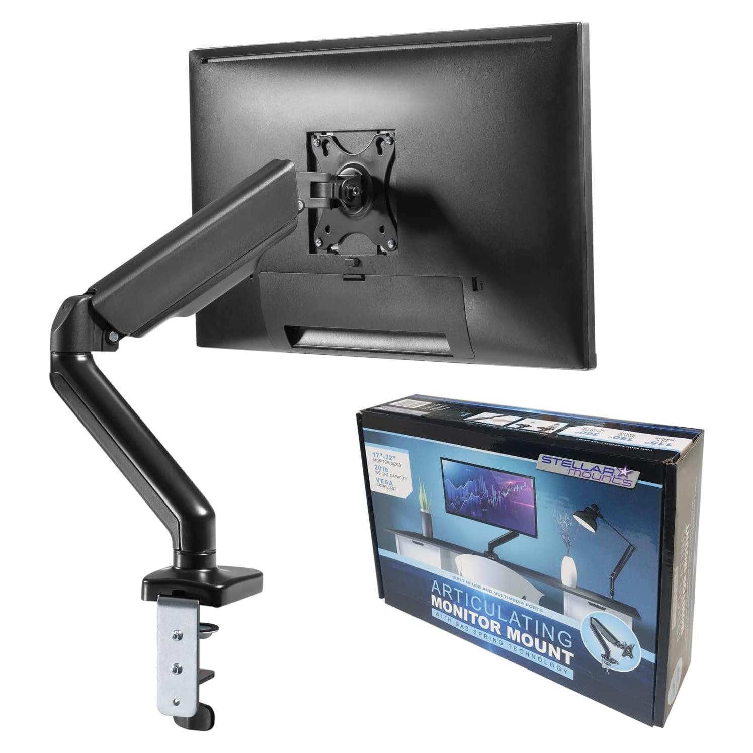 Brazo de Monitor LCD Stellar Mounts con Puertos USB y Multimedia