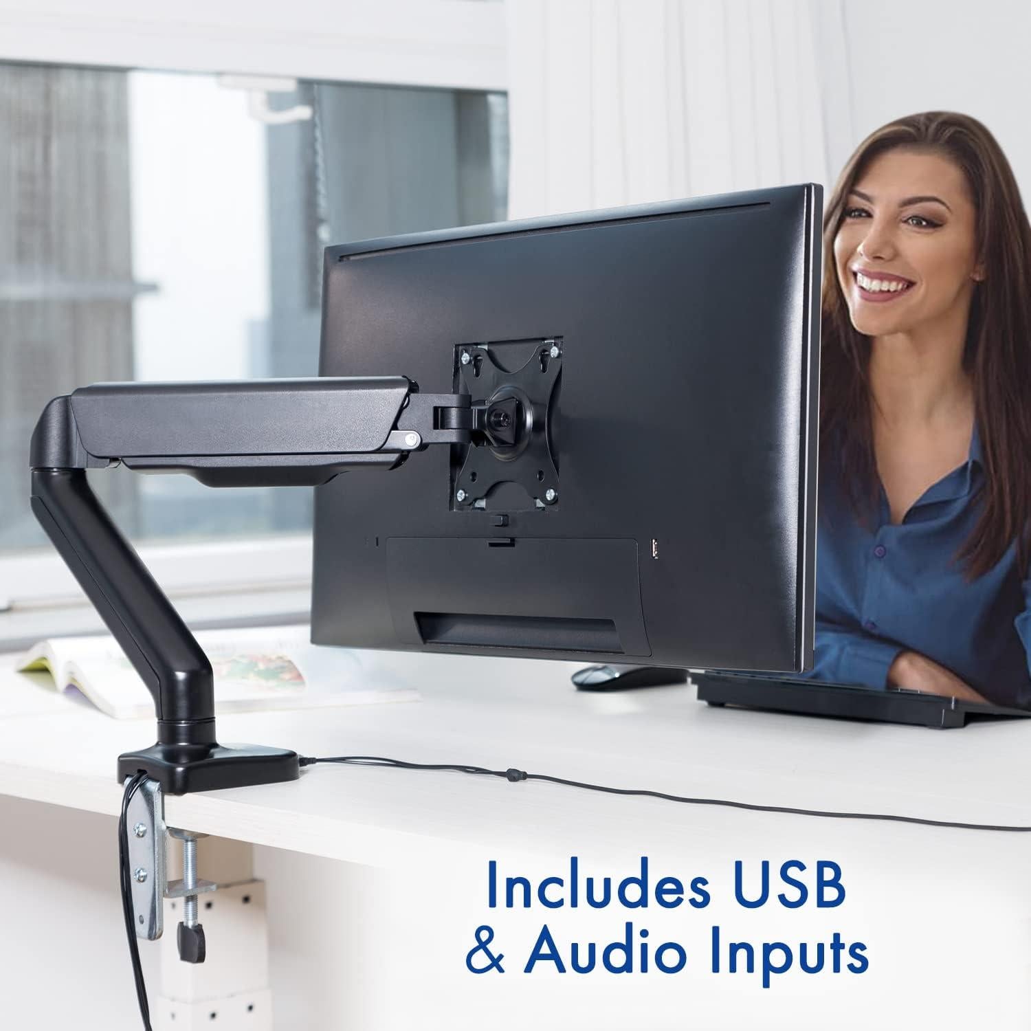 Brazo de Monitor LCD Stellar Mounts con Puertos USB y Multimedia
