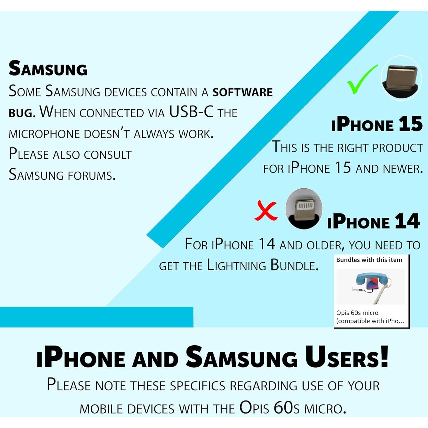 Auricular Retro Opis 60s Micro USB-C y 3.5mm Azul