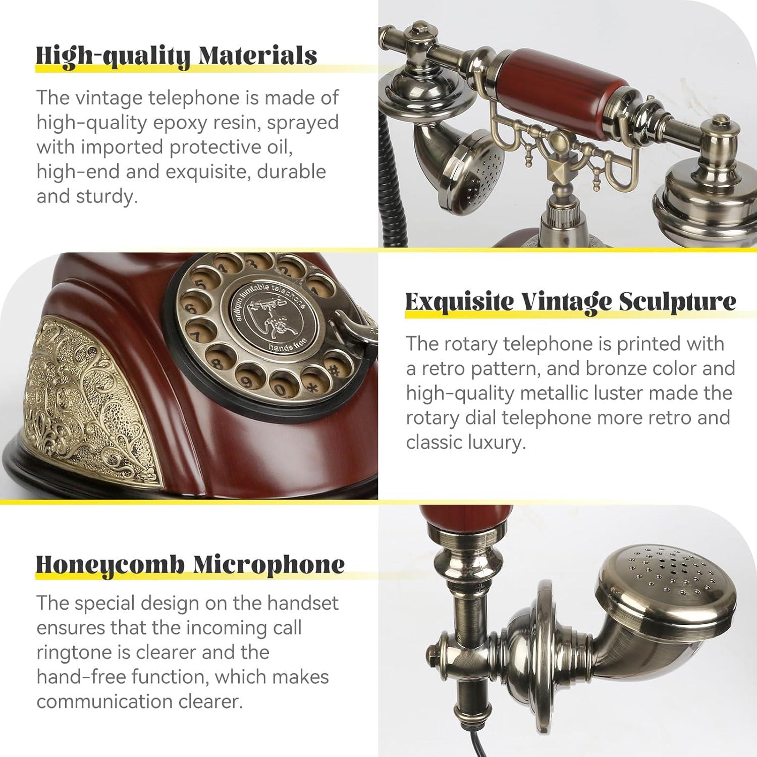 Sangyn Vintage Phone Retro Rotary Landline Phone Antique Telephone Old Fashioned Phones for Home House Cafe Bar Star Hotel Decor