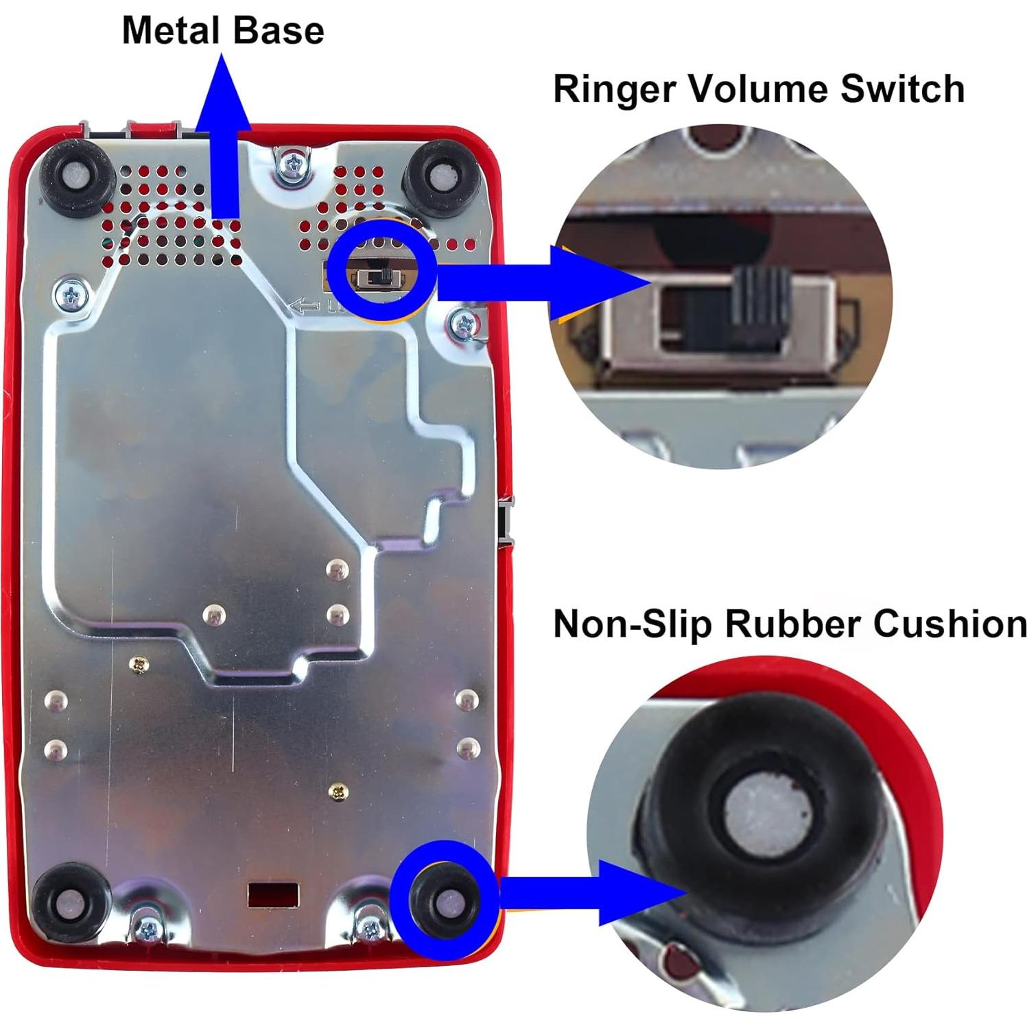 Teléfono de Línea Fija Rojo Vintage HTMengt 2500 Analógico