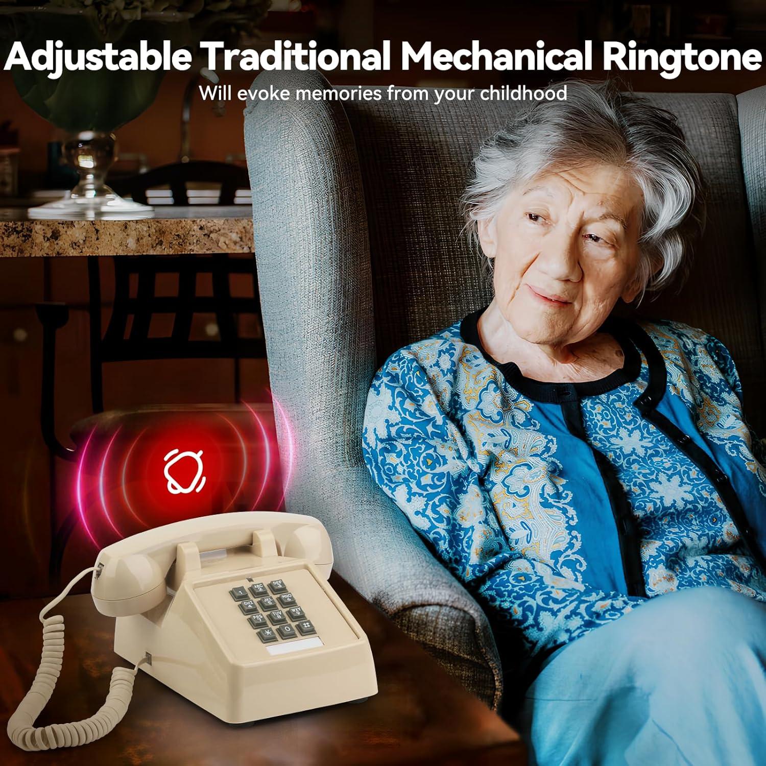 Teléfono de Cuerda Vintage Sangyn Beige con Timbre Mecánico