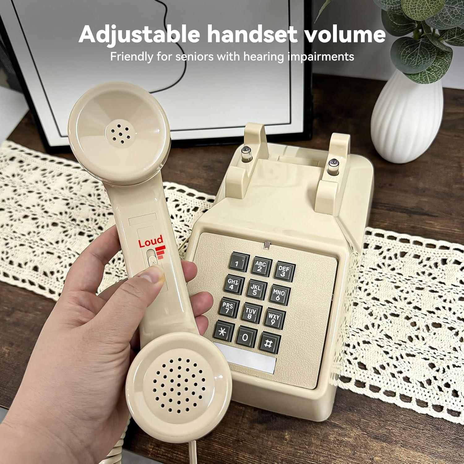 Teléfono de Cuerda Vintage Sangyn Beige con Timbre Mecánico