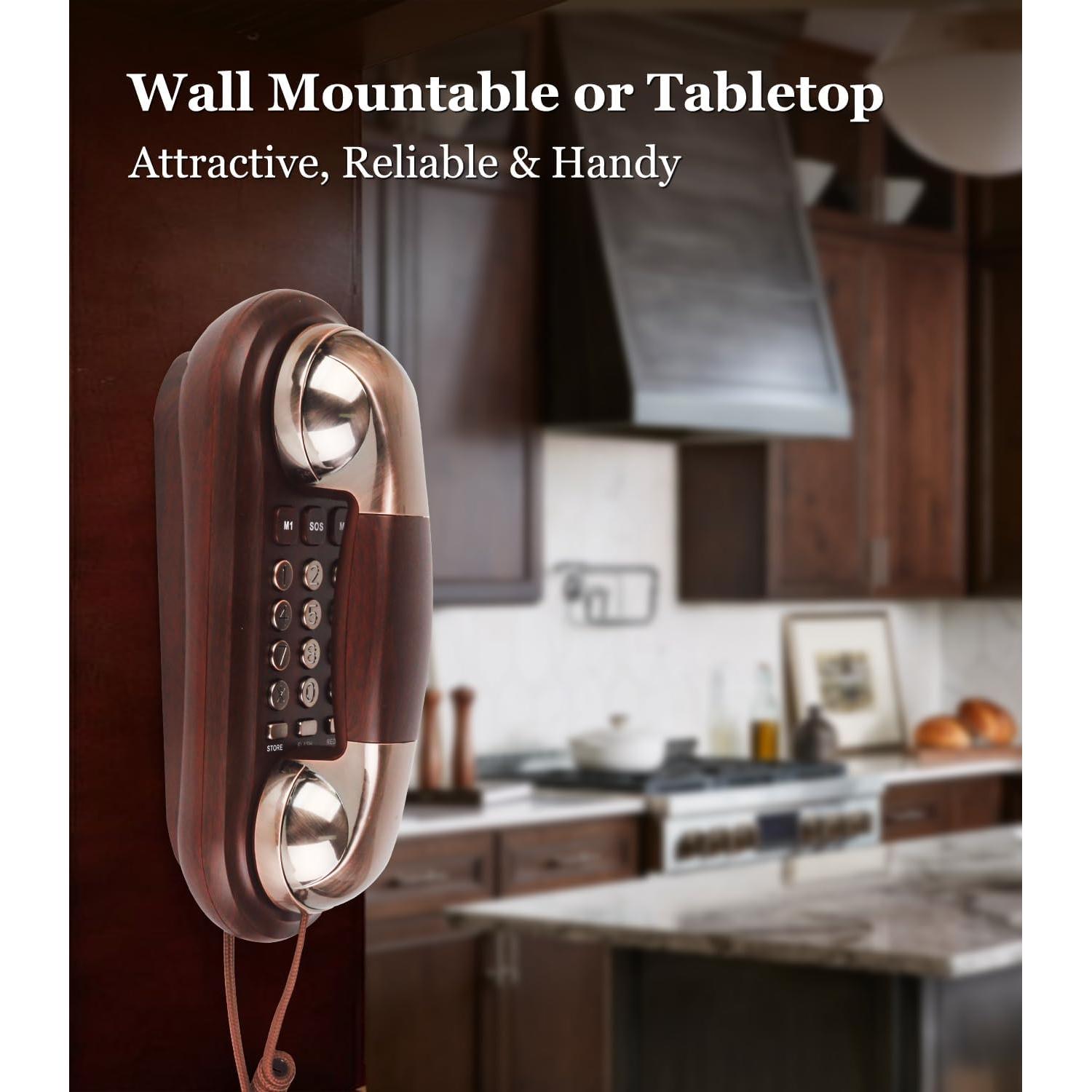 Teléfono de Pared Retro Sangyn de Madera Roja con Timbre Fuerte