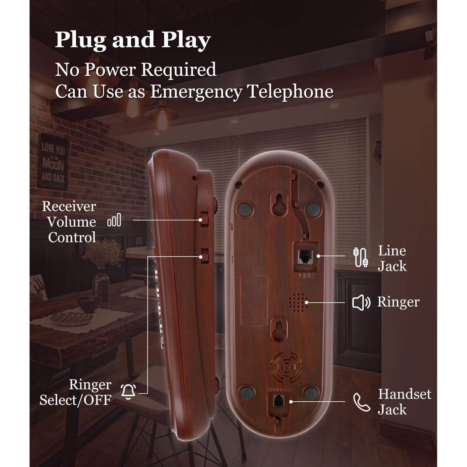 Teléfono de Pared Retro Sangyn de Madera Roja con Timbre Fuerte