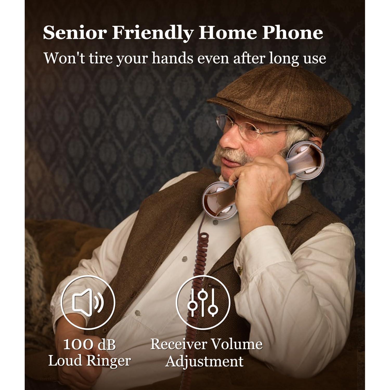 Teléfono de Pared Retro Sangyn de Madera Roja con Timbre Fuerte