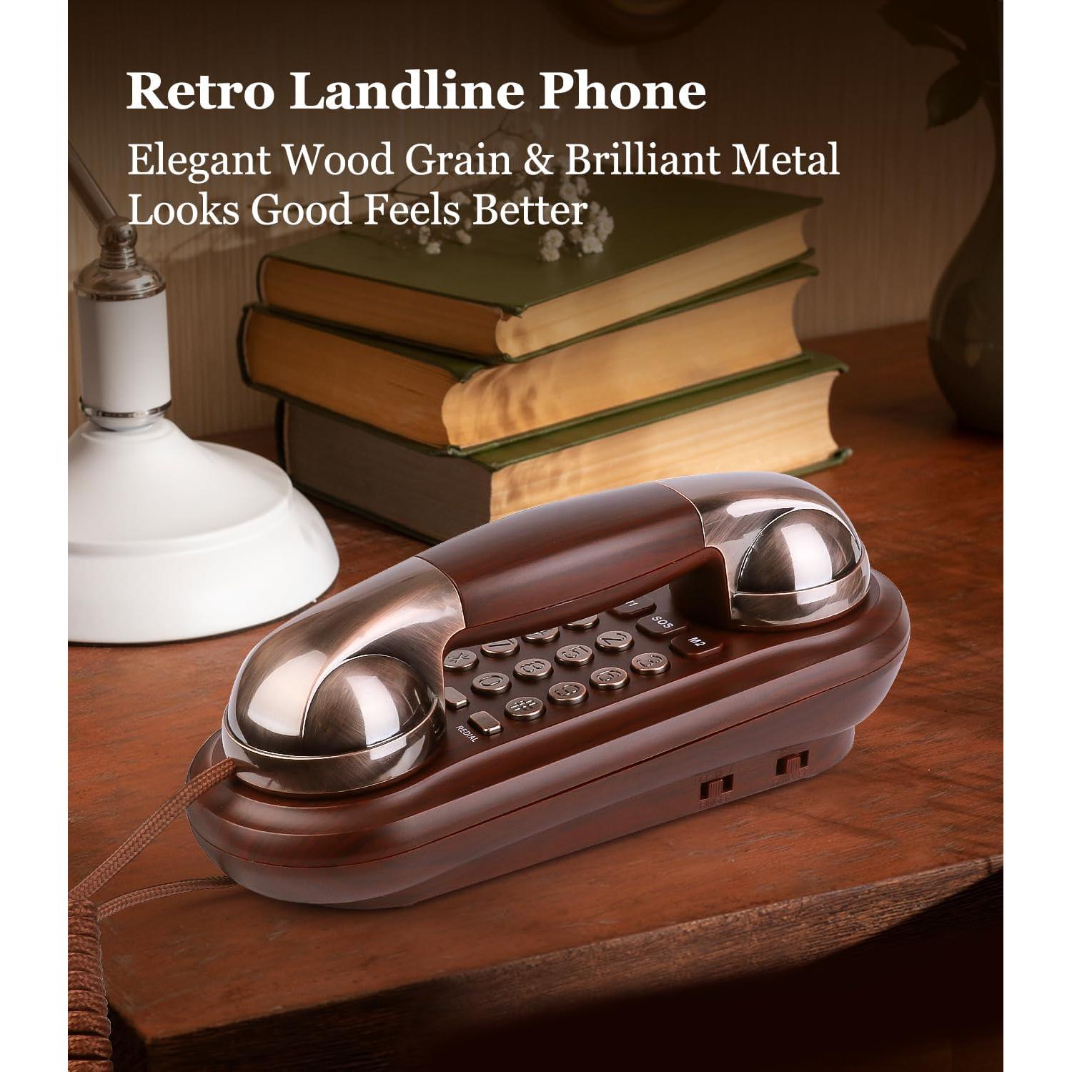 Teléfono de Pared Retro Sangyn de Madera Roja con Timbre Fuerte