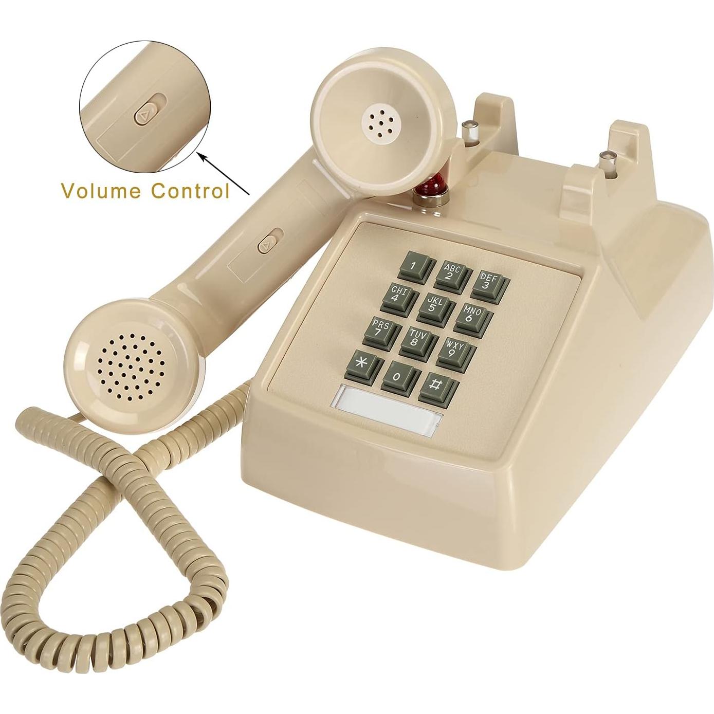 Teléfono de Línea Fija Vintage SOUJOY Beige con Timbre Fuerte