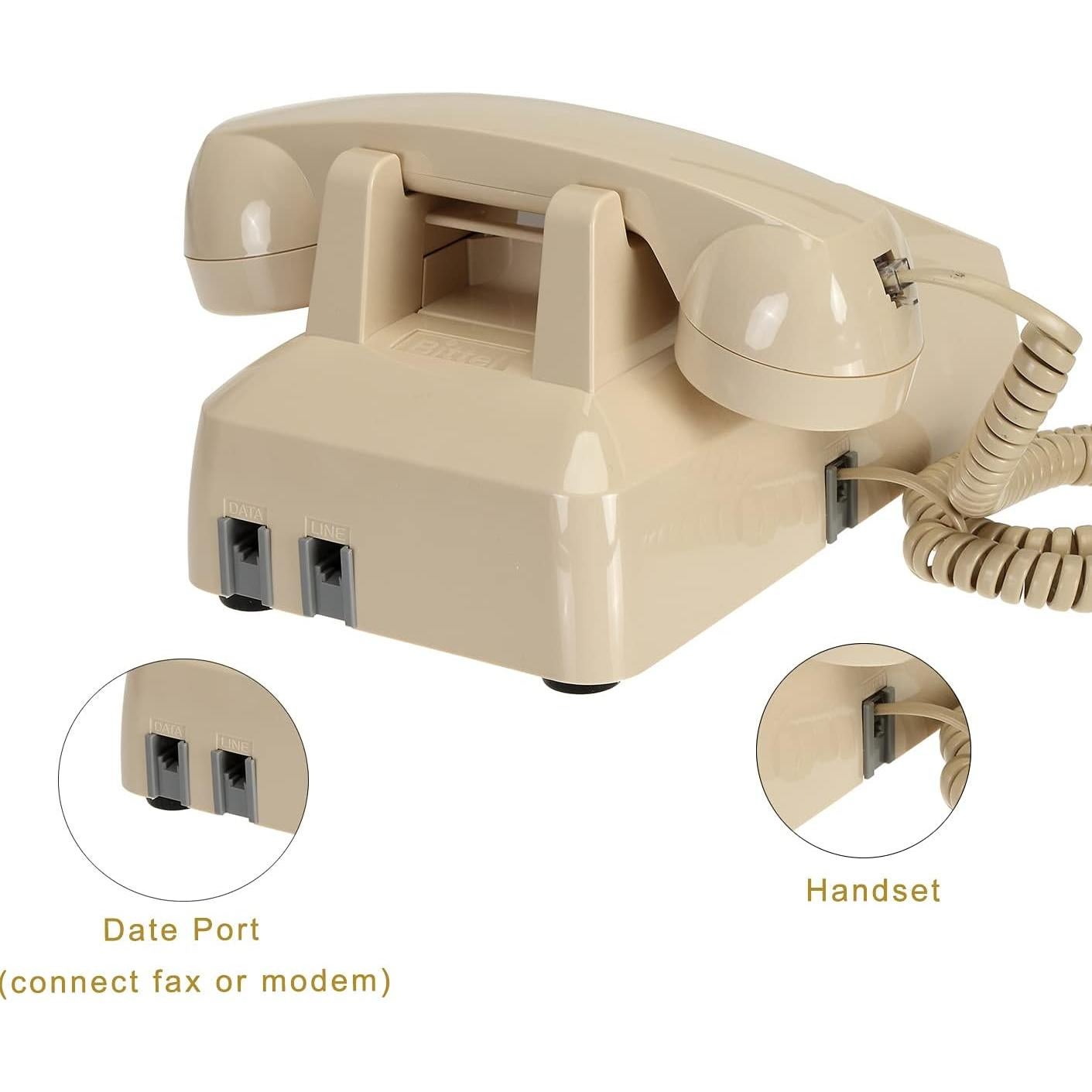 Teléfono de Línea Fija Vintage SOUJOY Beige con Timbre Fuerte