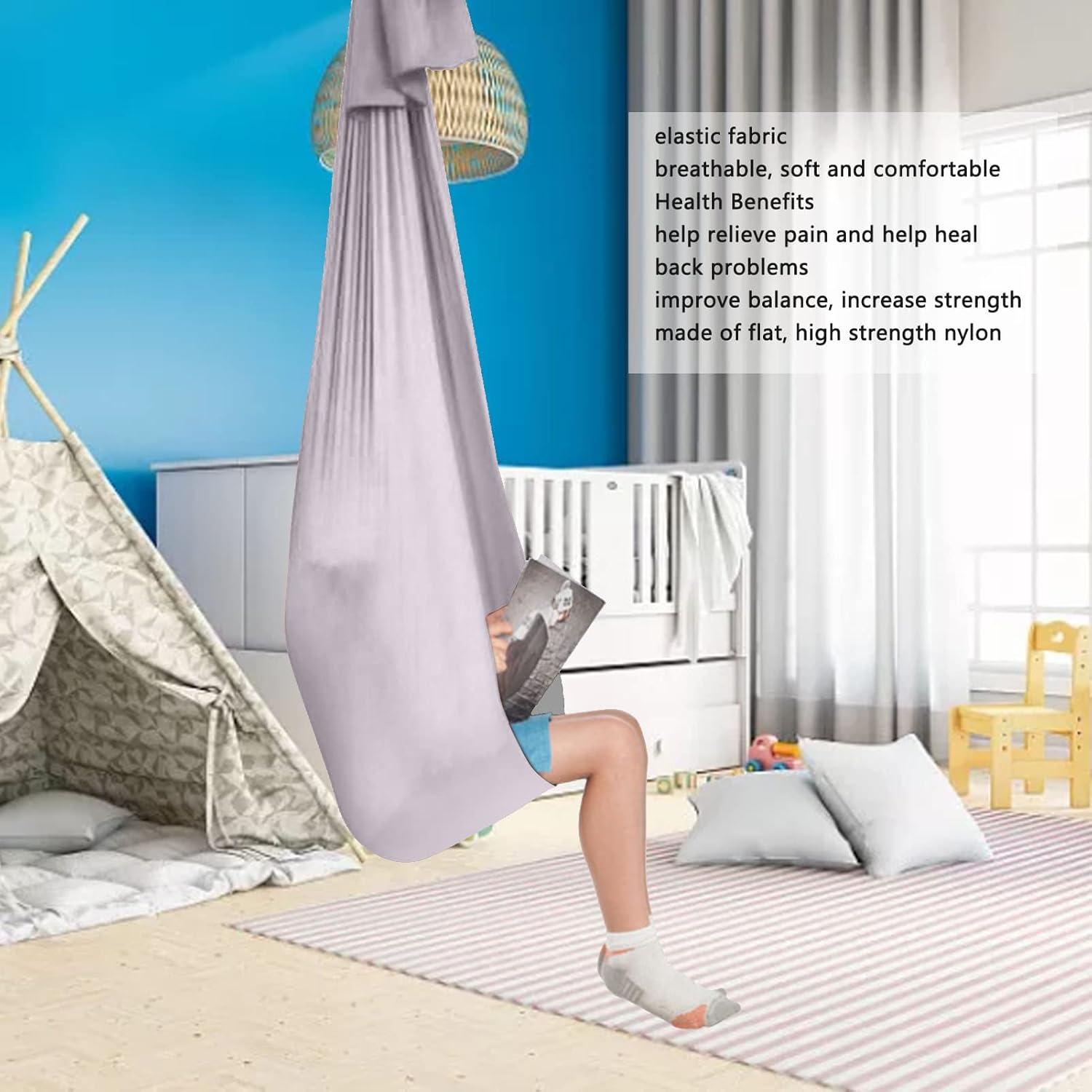 FTVOGUE Aerial Yoga Hammock 39.4 x 110.2inch Breathable Relieve Pain Children's Elastic Hammock for Yoga Children Use Yoga Inversion Exercises(Grey)