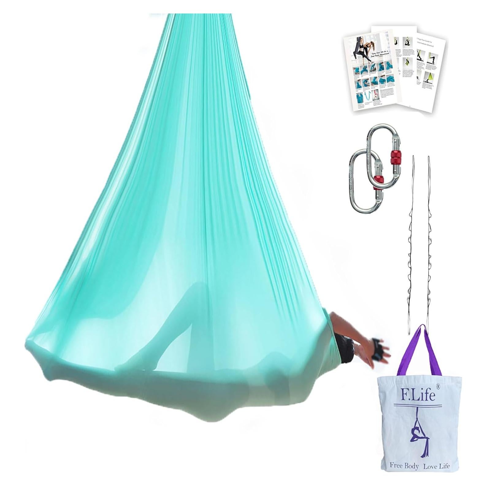 Hamaca de Yoga Aéreo F.Life 6.5 m Nylon Antigravedad Turquesa