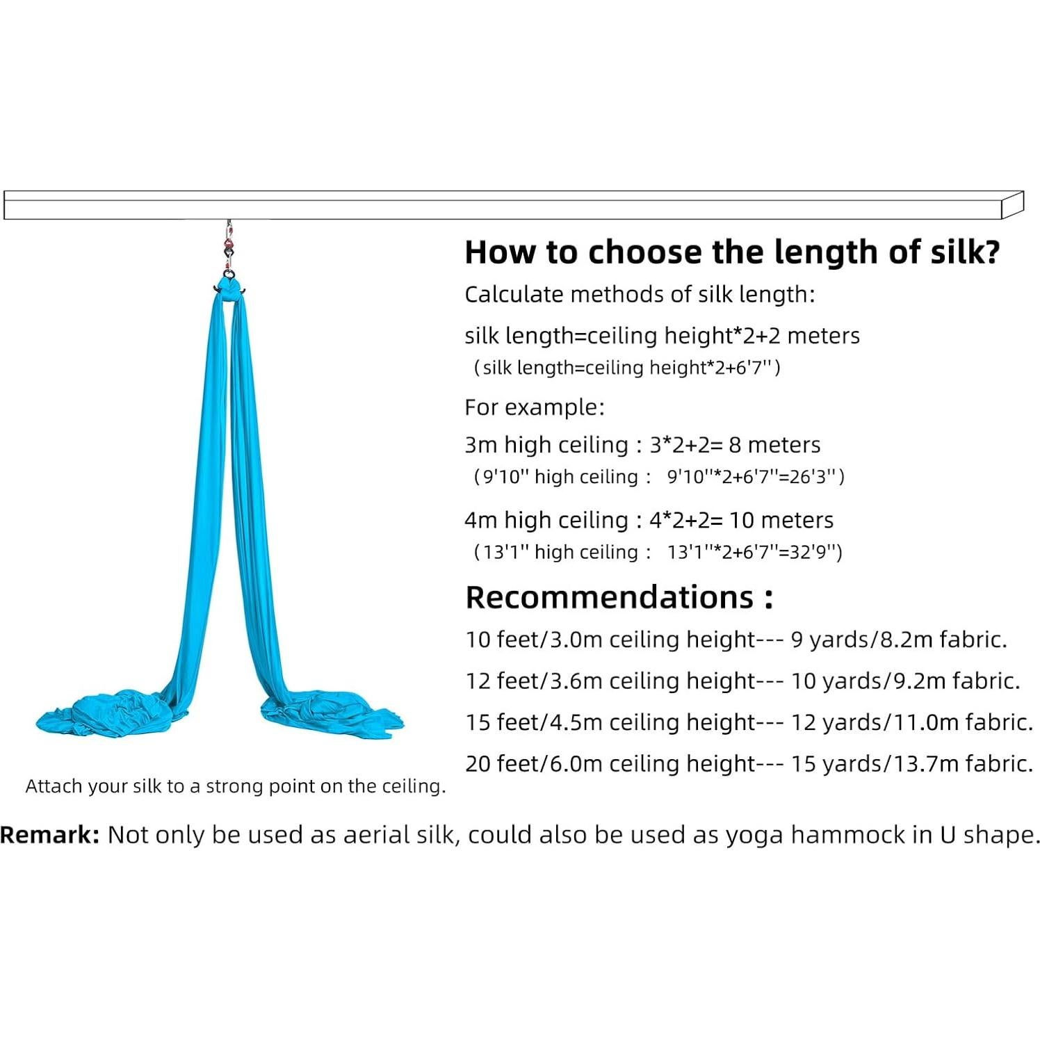 Hamaca de Yoga Aéreo PRIORMAN 8.23m Tela de Bajo Estiramiento