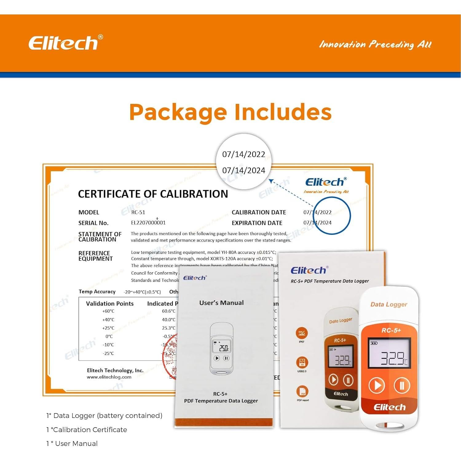 Registrador de Datos Elitech RC-5+ Termómetro USB -30°C a +70°C