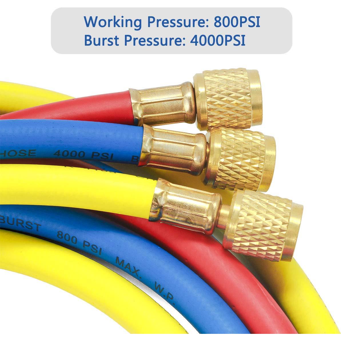 Juego de 3 Mangueras de Carga Elitech 150cm R134a R404a R12 R22