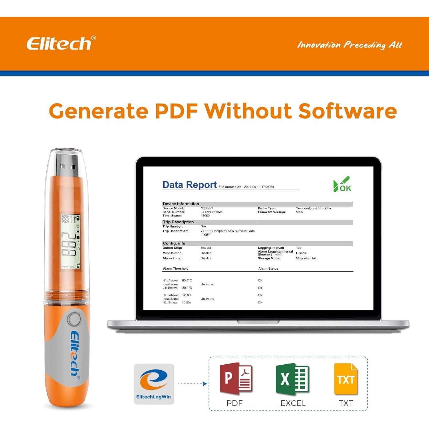 Registrador de Datos de Temperatura Elitech RC-51H USB 32000 Puntos
