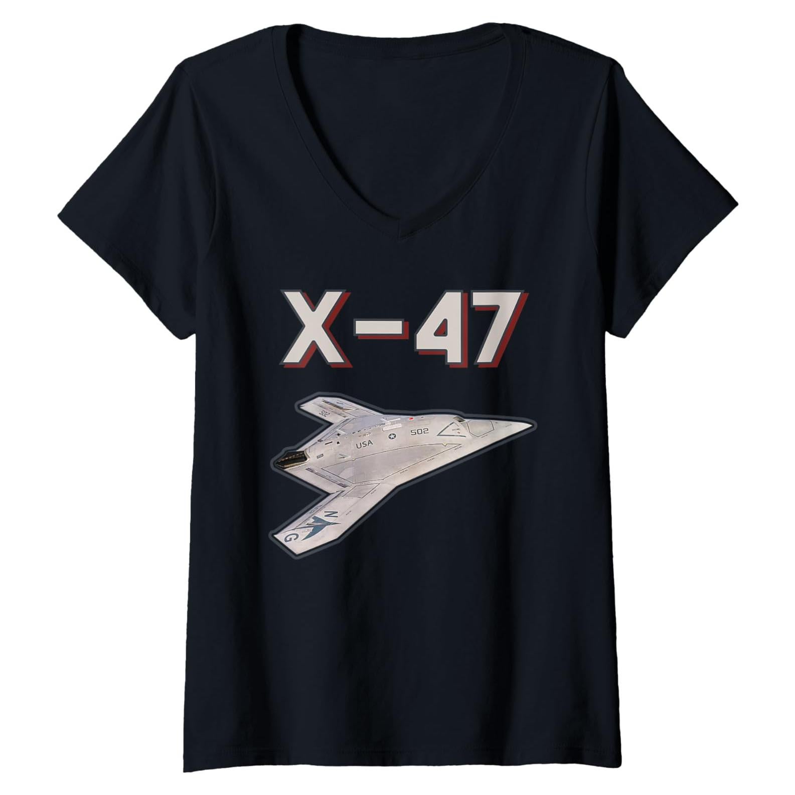 Camiseta V-Cuello Mujer Drone Concept X-47 Negro T. Pequeña