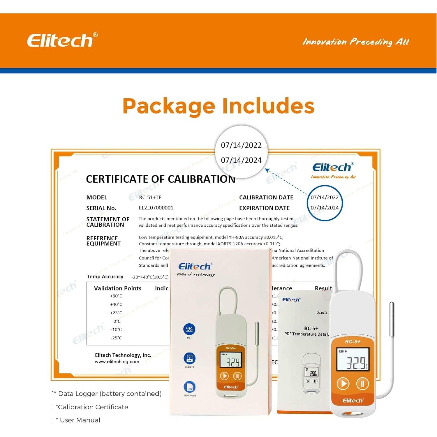 Registrador de Datos de Temperatura Elitech RC-5+ TE USB 32,000 Puntos