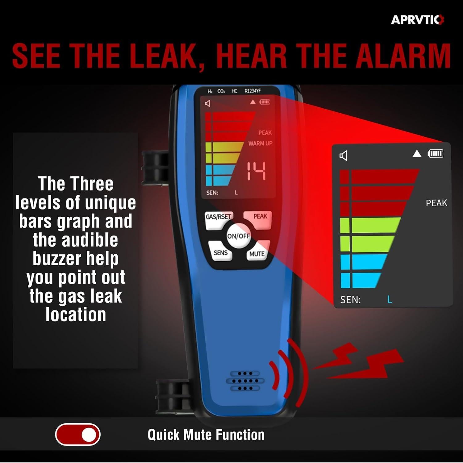 Detector de Fugas de Refrigerante Aprvtio ALD-200 con Pantalla TFT