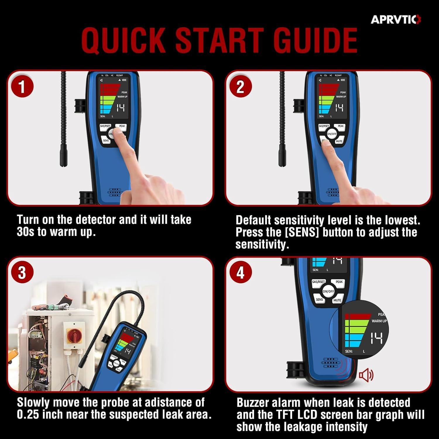 Detector de Fugas de Refrigerante Aprvtio ALD-200 con Pantalla TFT