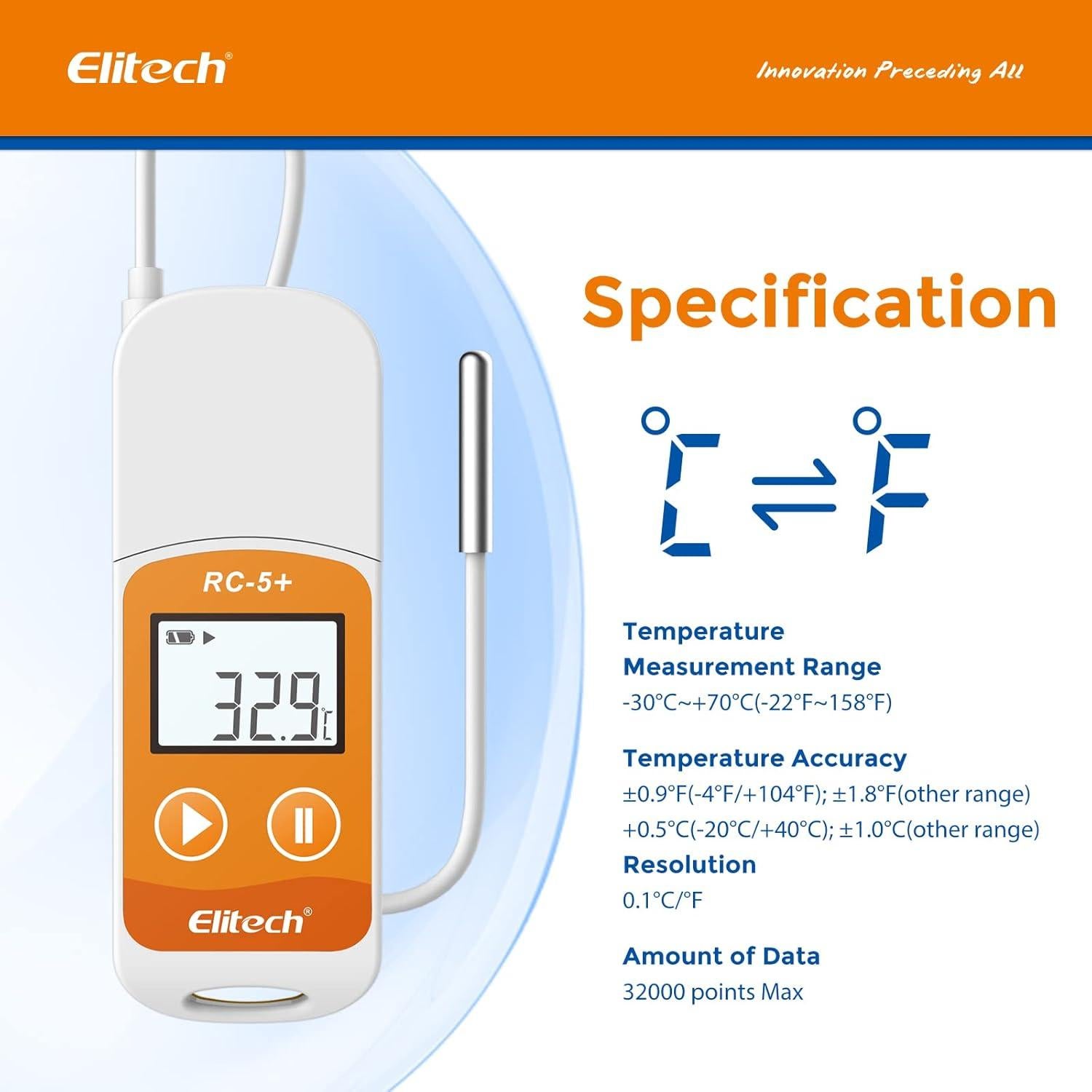 Registrador de Datos de Temperatura Elitech RC-5+ TE USB