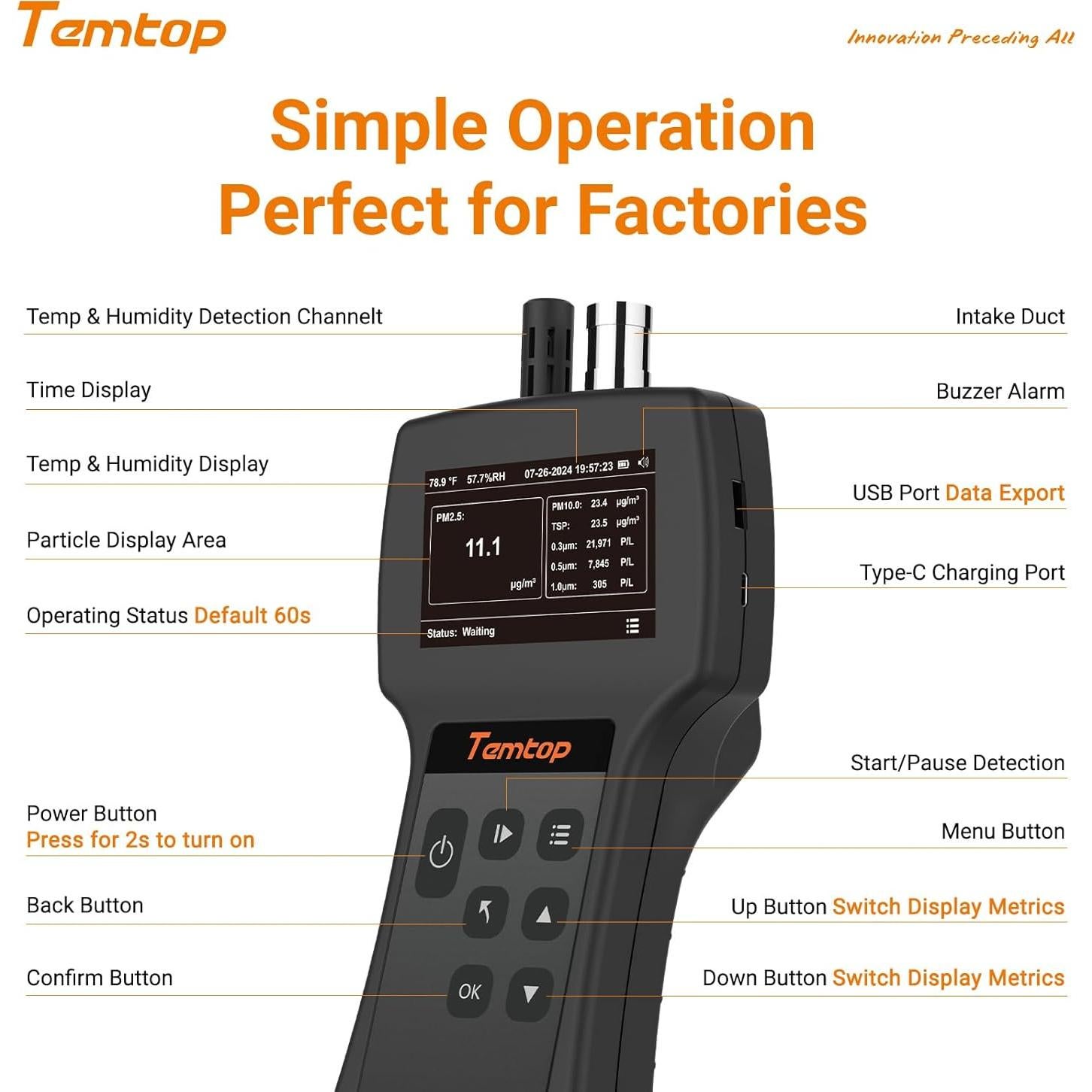 Contador de Partículas Temtop Airing-2000 Monitor de Calidad del Aire