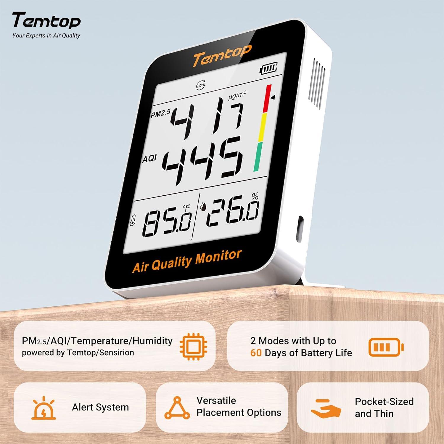 Monitor de Calidad del Aire Temtop S1 - PM2.5, Temperatura y Humedad