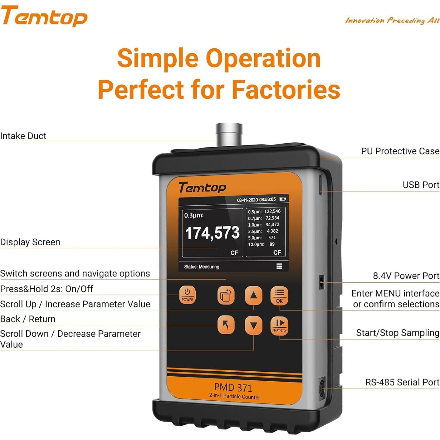 Contador de Partículas Temtop PMD371 Profesional 4" 8GB