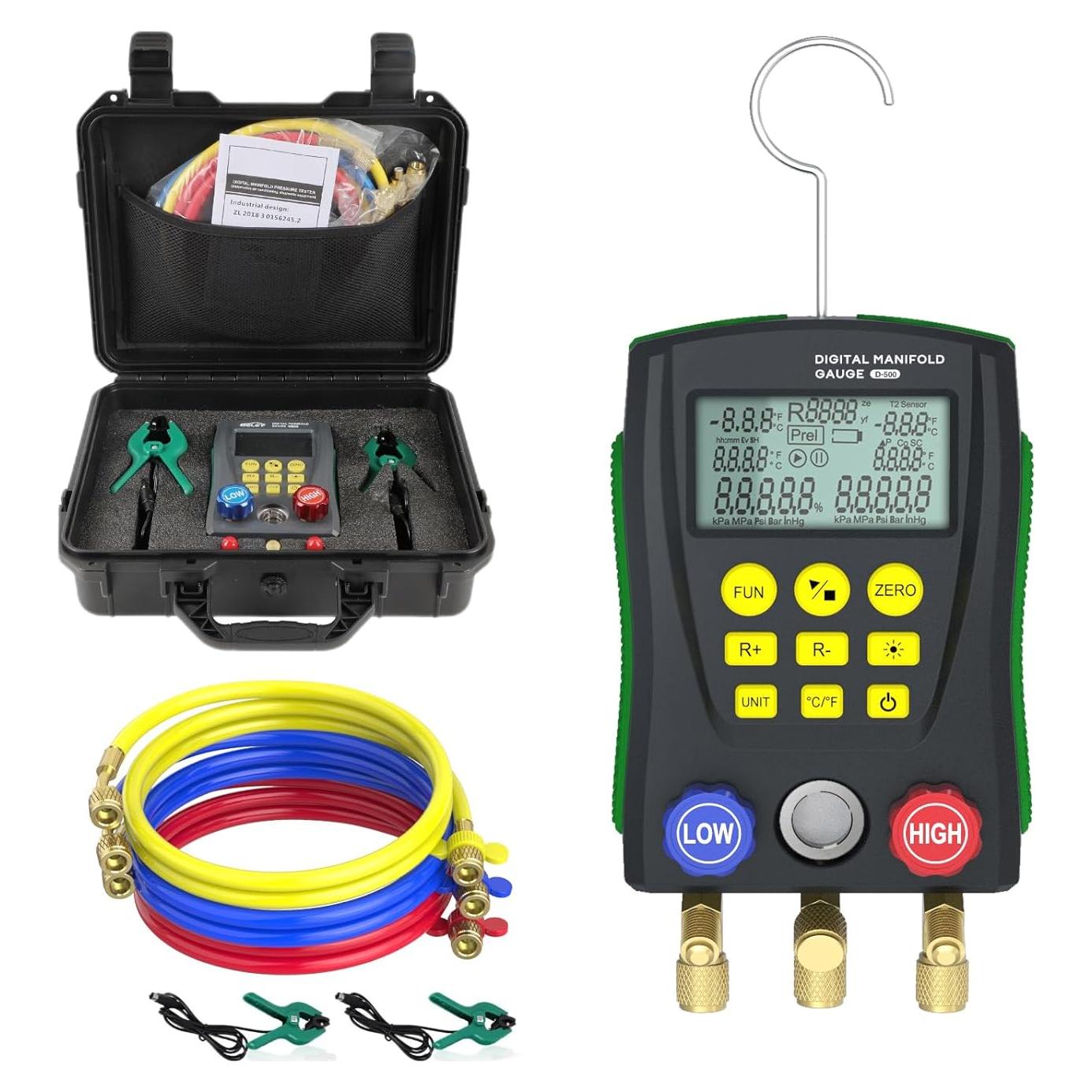 Manómetros Digitales HVAC MOTOCOCHE R410A R22 2 Vías