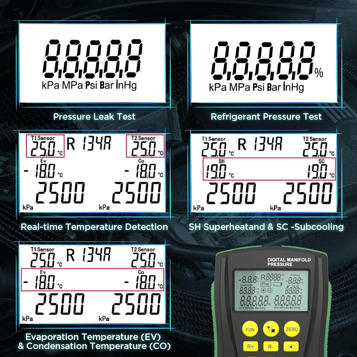 Manómetros Digitales HVAC MOTOCOCHE R410A R22 2 Vías