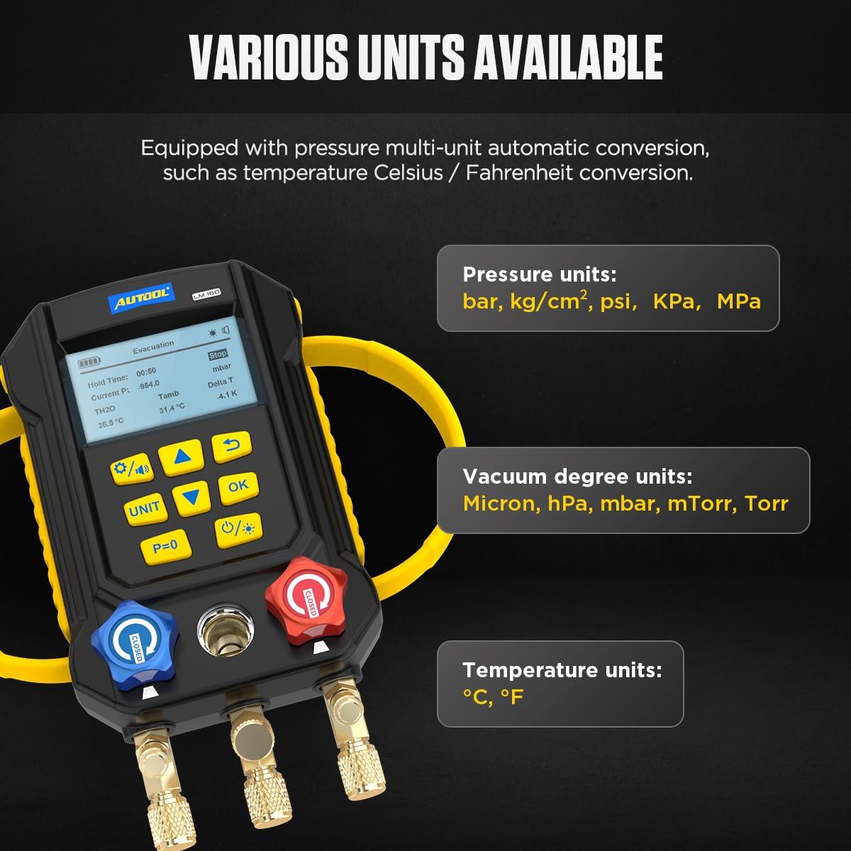 Manómetro Digital AUTOOL LM160 para Refrigerantes HVAC