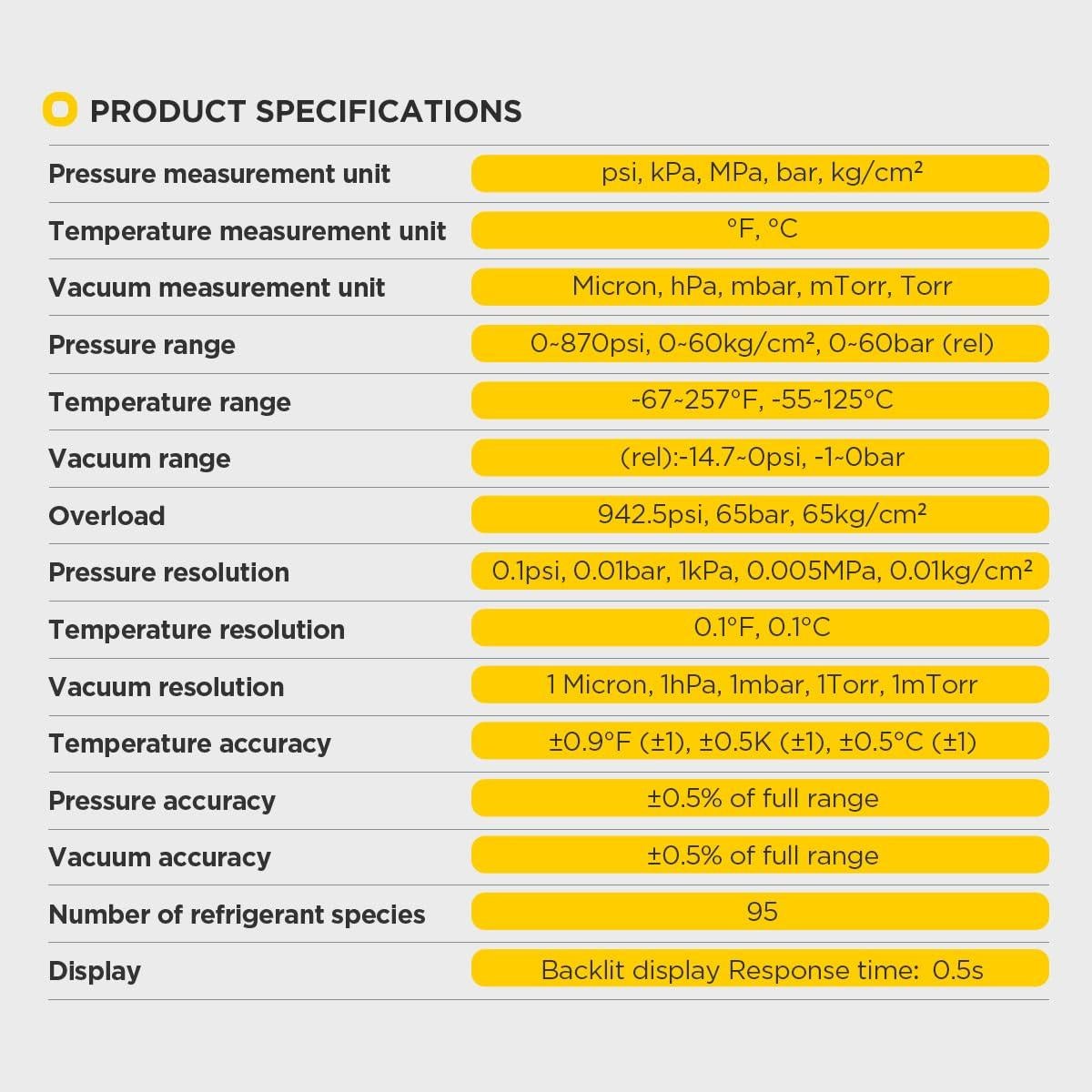 Manómetro Digital AUTOOL LM160 para Refrigerantes HVAC