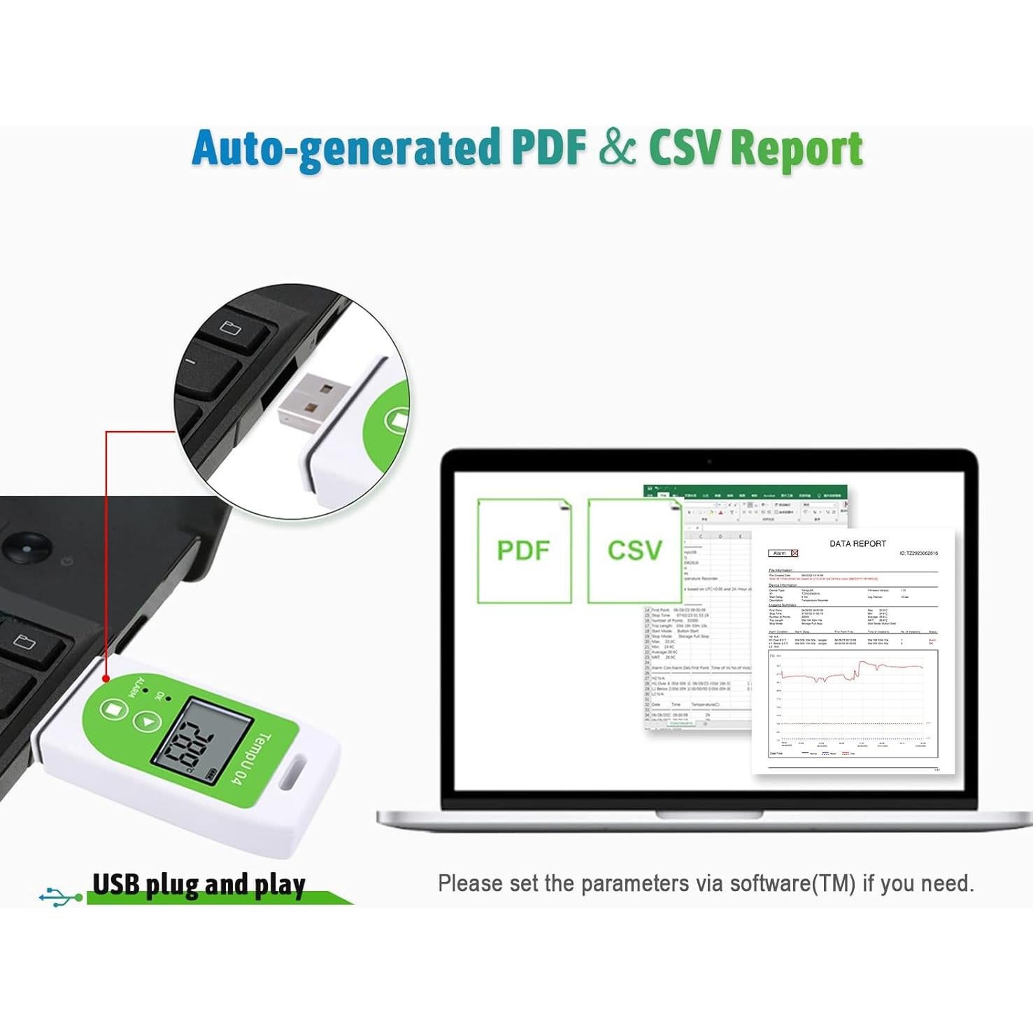Registrador de Datos de Temperatura Tzone TempU04 USB Reutilizable