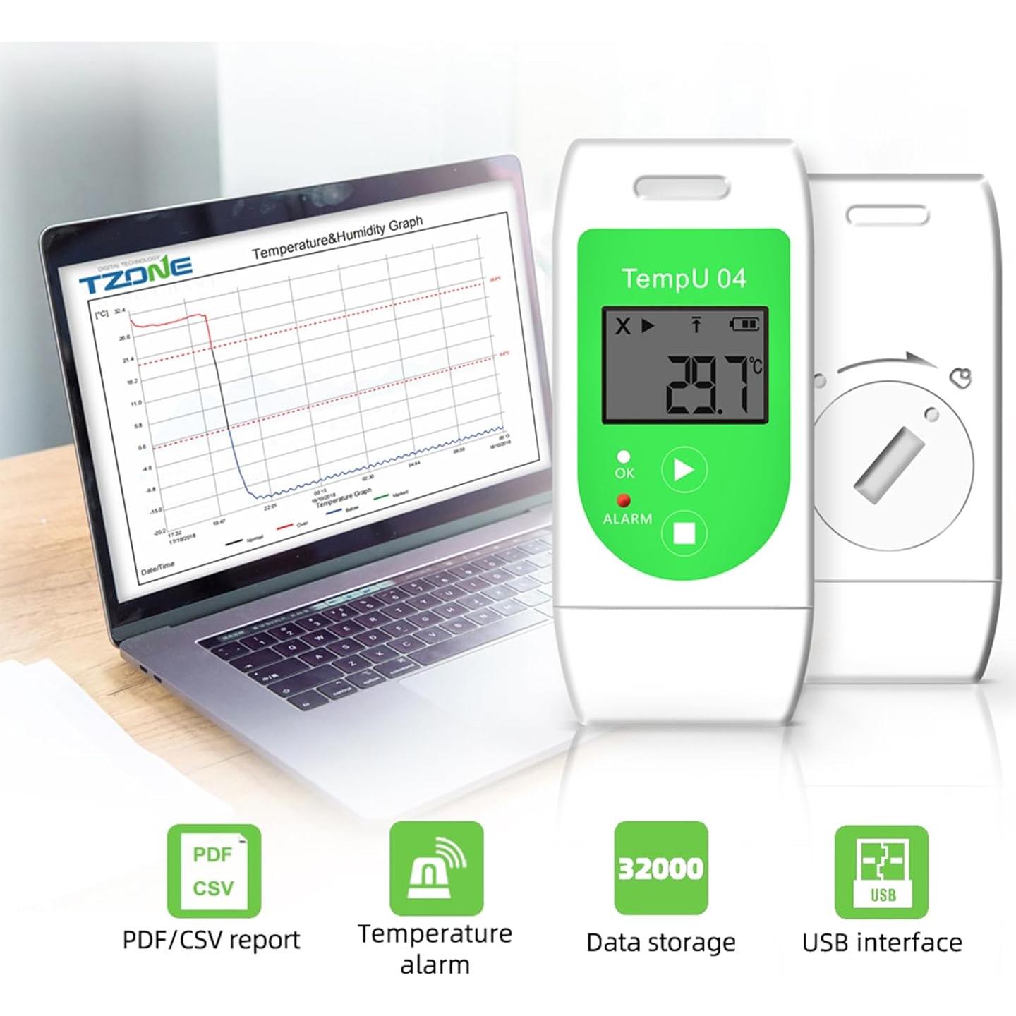 Registrador de Datos de Temperatura Tzone TempU04 USB Reutilizable