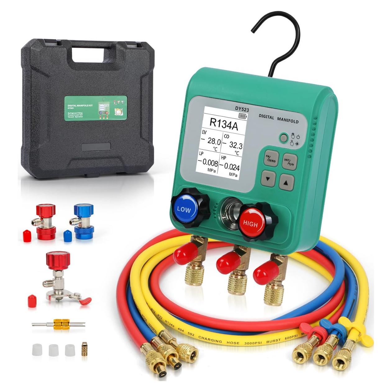 Juego de Manómetros Digitales HVAC KAISAL Pantalla TFT 92 Tipos