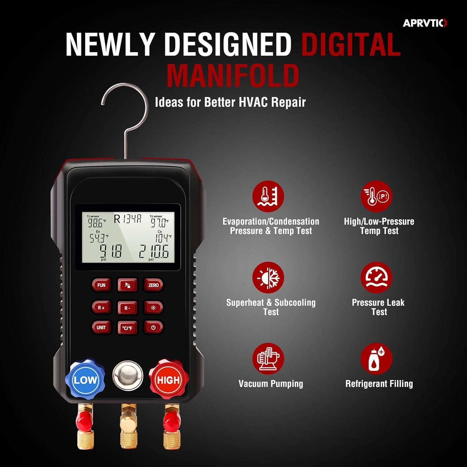 Medidor HVAC Digital Aprvtio AMF-300 con Mangueras 3000 PSI