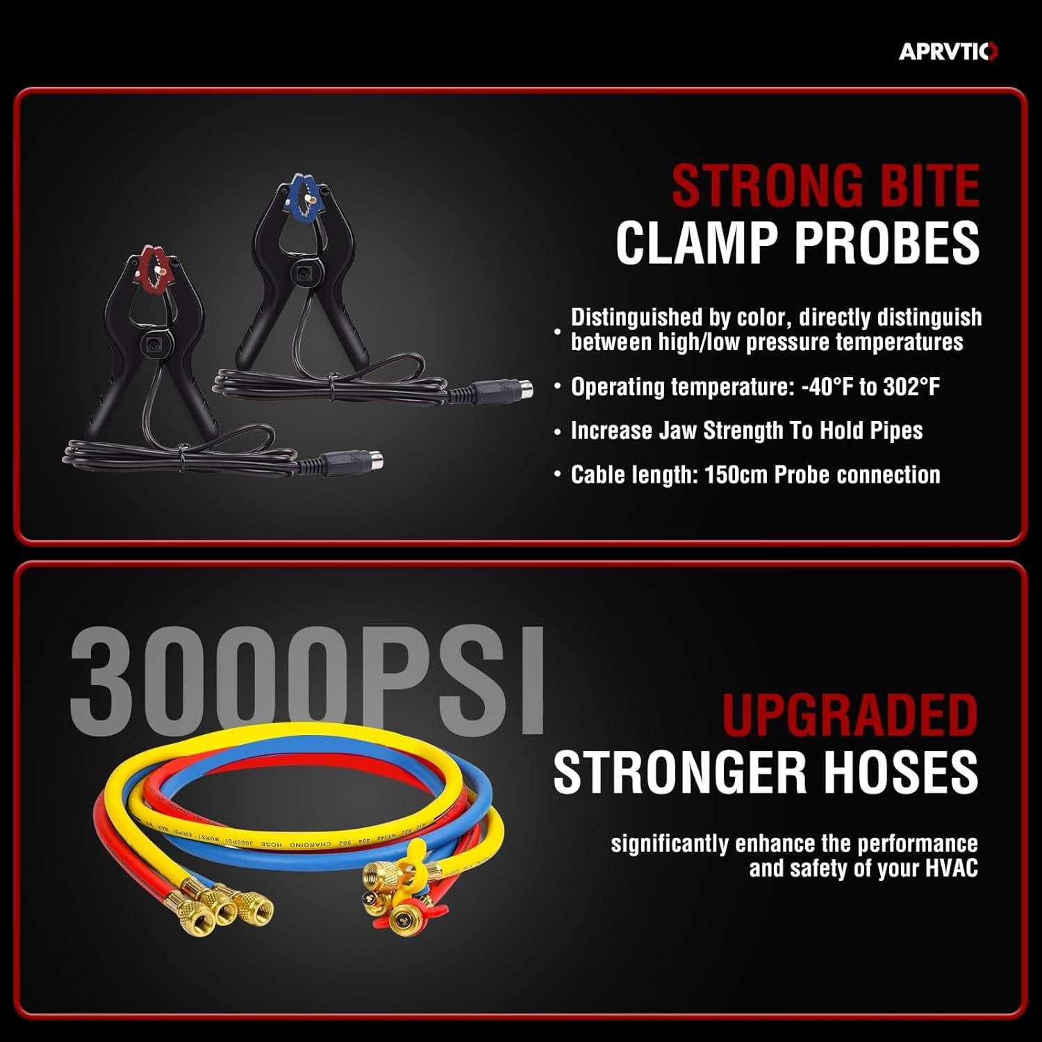 Medidor HVAC Digital Aprvtio AMF-300 con Mangueras 3000 PSI