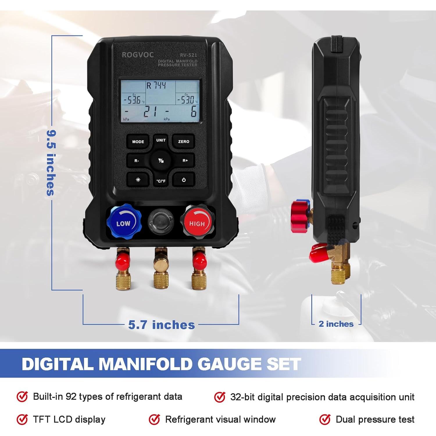 Manómetro Digital Rogvoc RV-521-1 para Refrigerantes HVAC