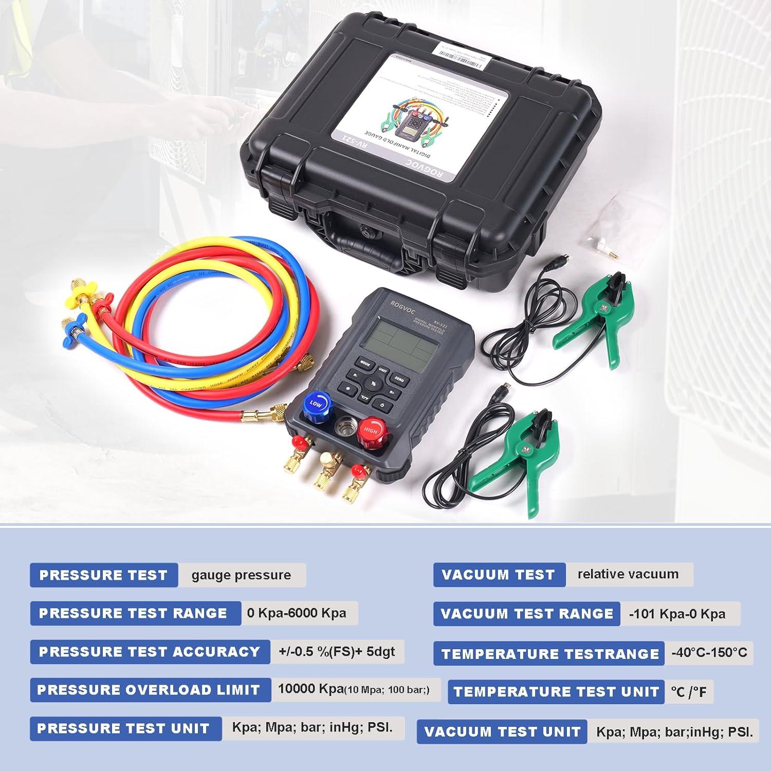 Manómetro Digital Rogvoc RV-521-1 para Refrigerantes HVAC