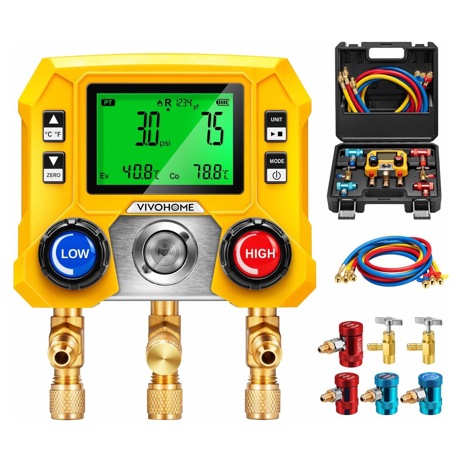Manómetros Digitales HVAC VIVOHOME R134a R1234yf 3 Mangueras