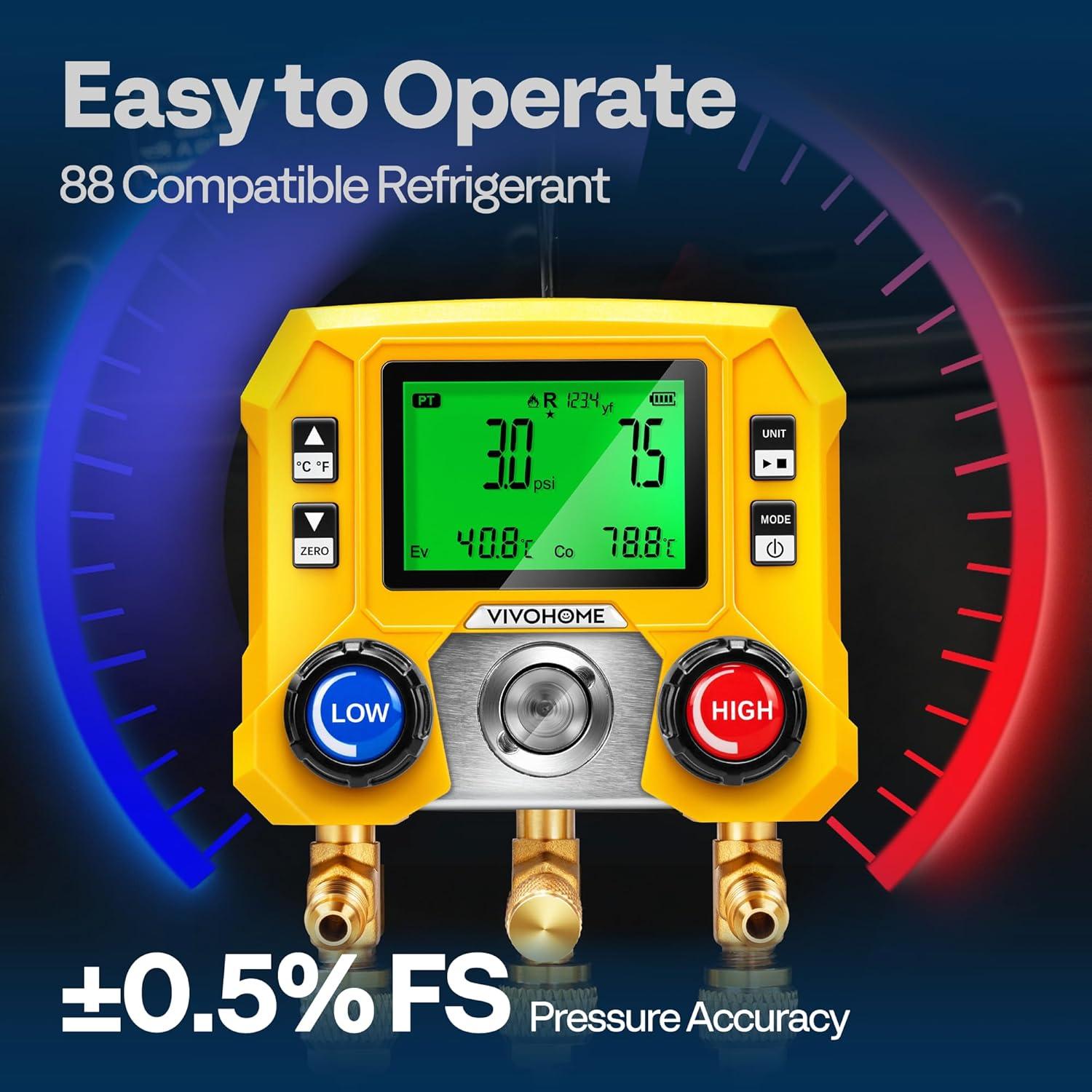 Manómetros Digitales HVAC VIVOHOME R134a R1234yf 3 Mangueras